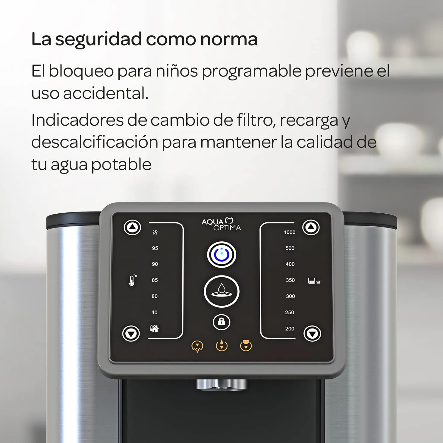 Dispensador instantáneo de agua caliente filtrada Aqua Optima Aurora, capacidad de 3,0 litros, 49 opciones de volumen y temperatura, incluye 1 filtro agua Evolve+ de 30 días, reduce los microplásticos
