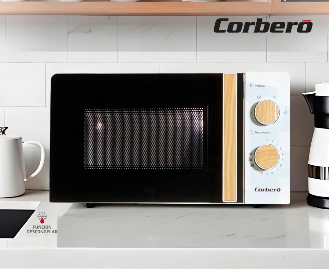 Corberó Microondas 20L 700W Control Mecánico 5 Niveles Temporizador 30 Min Plato Giratorio 245mm Blanco