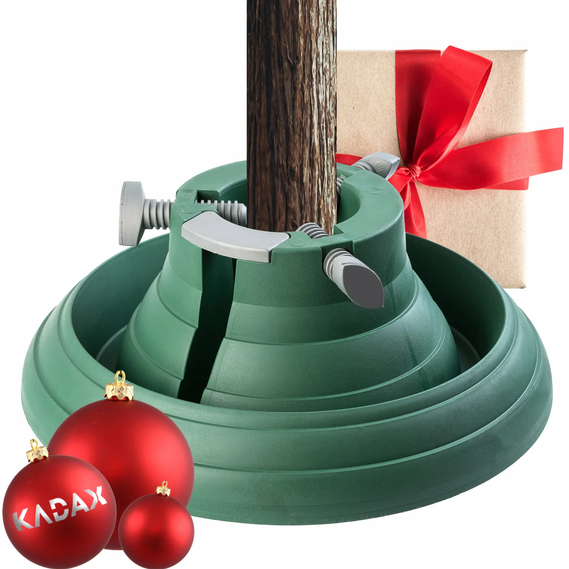 KADAX Soporte para árbol de Navidad con depósito de agua, estable de plástico resistente para árboles, moderno soporte para árbol de Navidad, varios tamaños, verde (altura del árbol de hasta 2,5 m)