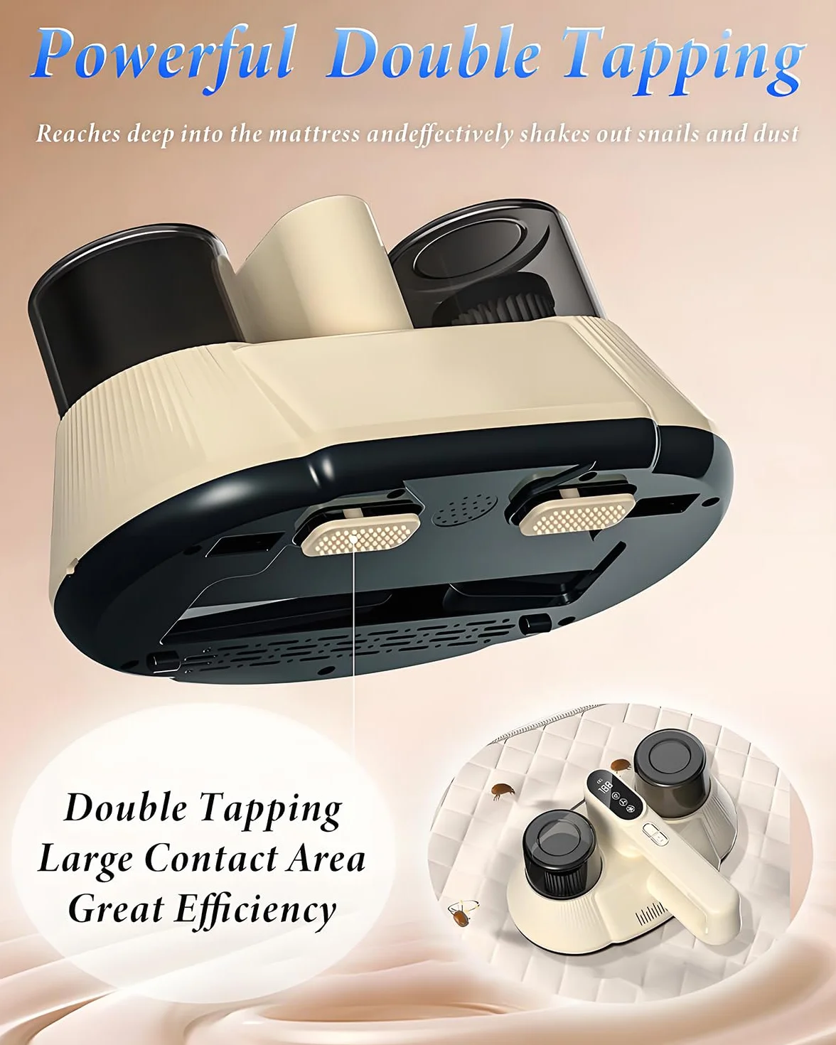 Aspirador de ácaros para colchones, 100 W, portátil, inalámbrico, con doble aspiradora y UV-C y ultrasonido para la limpieza de ropa de cama y sofá