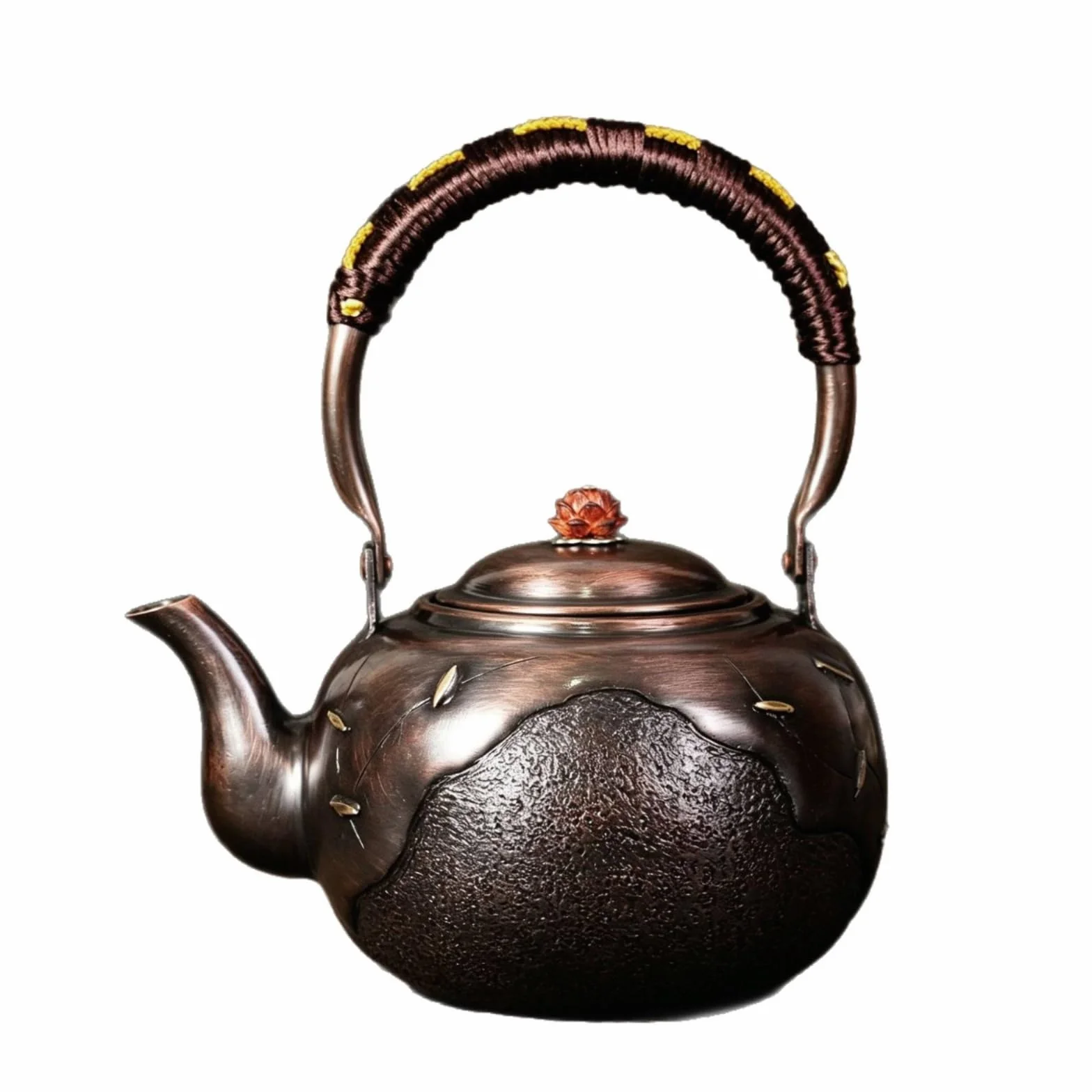 Tetera Cobre y Mango Revestido Cómodo Tetera Artesanal Cobre Portátil Hervidor con Mango para Aficionados Al Té, Cocina Rústica