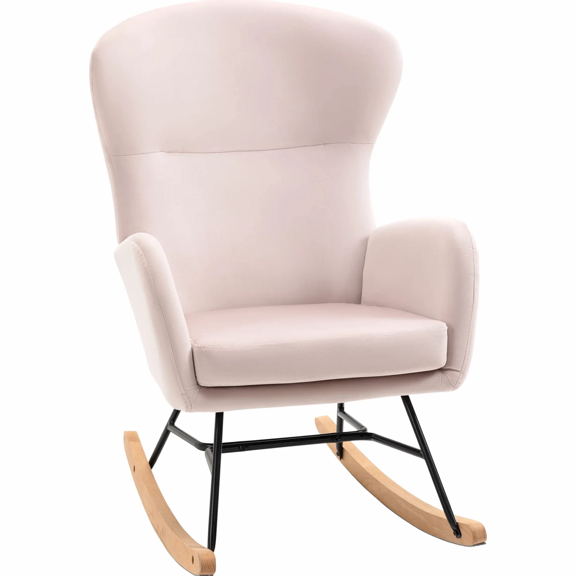 HOMCOM Silla Mecedora Tapizada en Terciopelo Sillón Balancín Relax con Asiento Acolchado Reposabrazos y Pies de Madera de Haya para Salón Dormitorio 65x87x102 cm Rosa