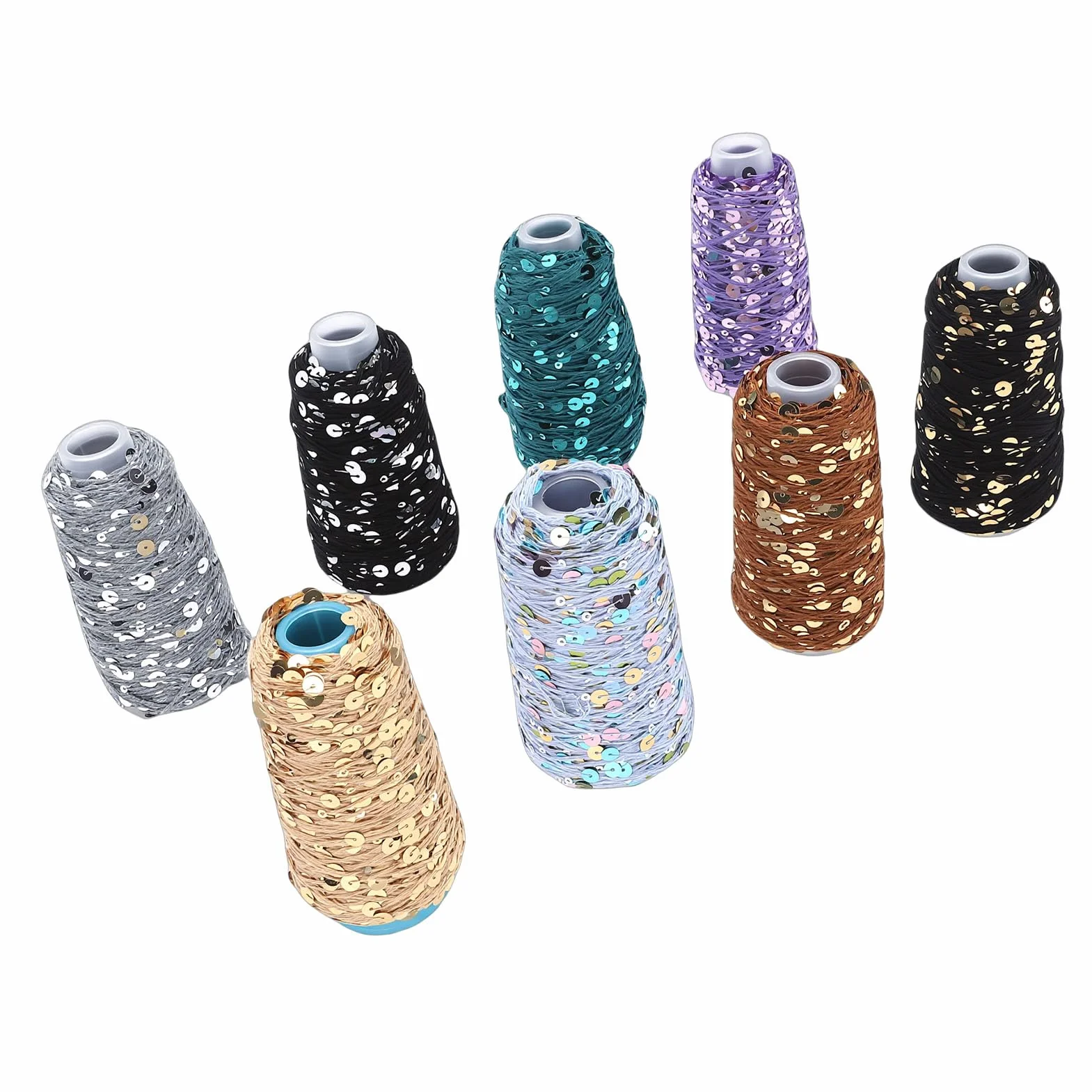 Hilo de Algodón, 8 Piezas de 55 Yardas, 6 Mm, 3 Mm, Hilo de Lentejuelas Brillantes para Crochet, Grueso con Material de Algodón Puro para Bolsos Hechos a Mano, Sombreros, Chales, Bufandas,