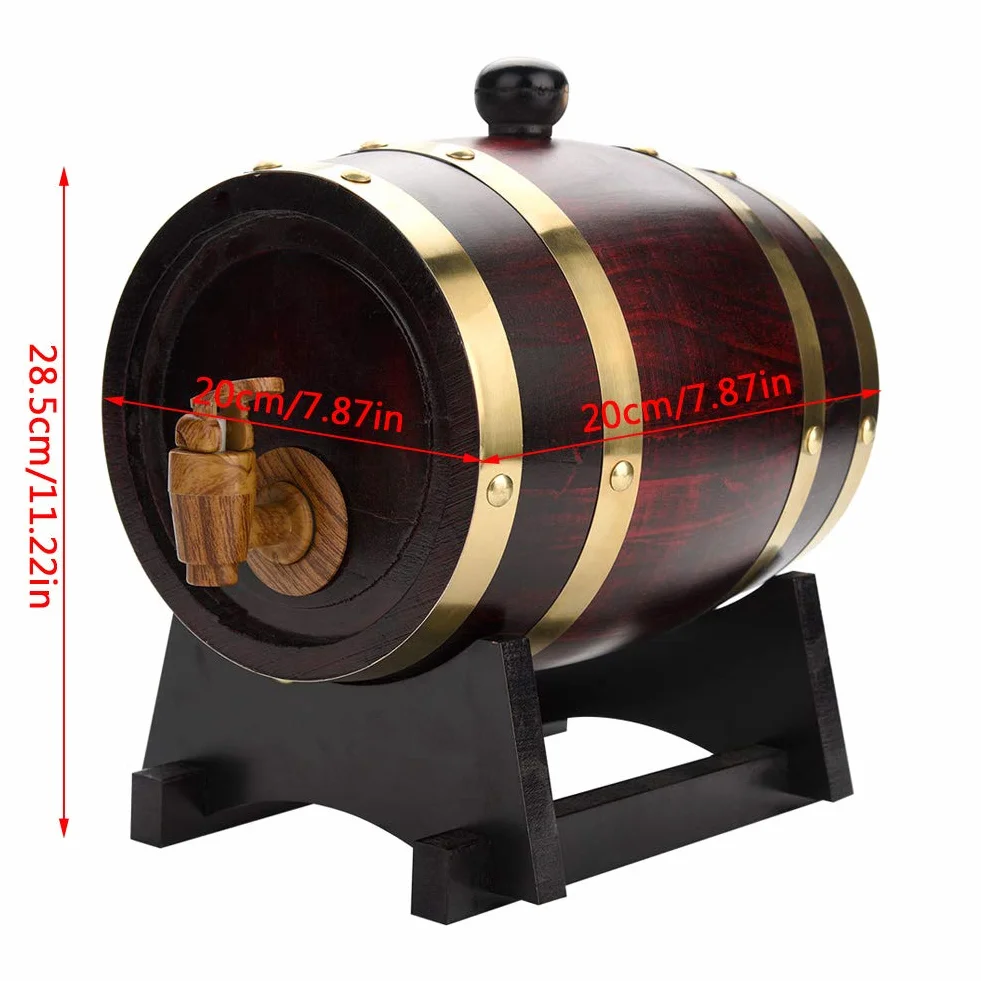 Barril de roble, 1,5 L, madera de roble envejecido, vino, licor, whisky, barril de almacenamiento con grifo para cerveza, whisky, ron puerto