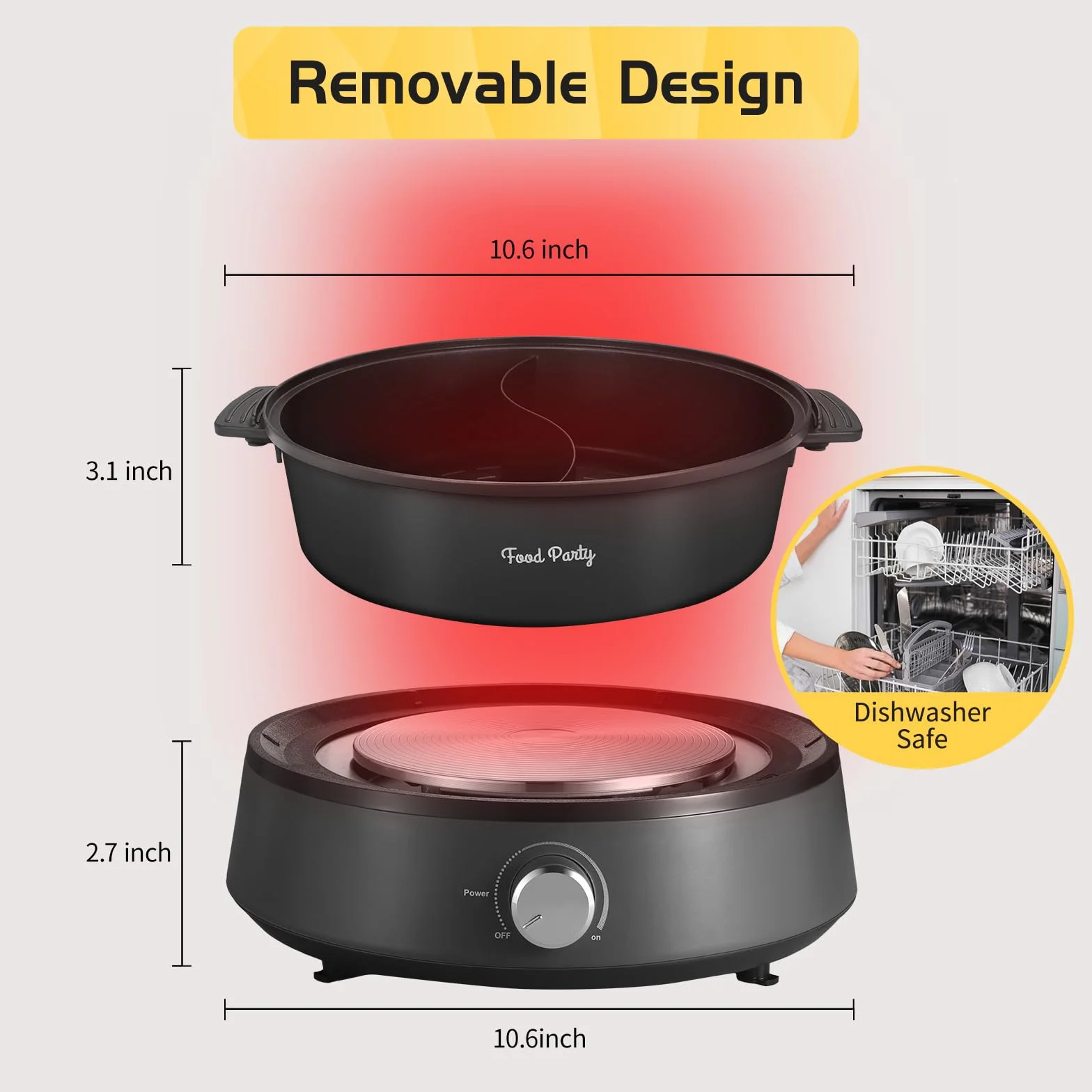 Food Party Olla Hot Pot Eléctrico 4L Separable 220V 1350W Fondue Shabu Shabu