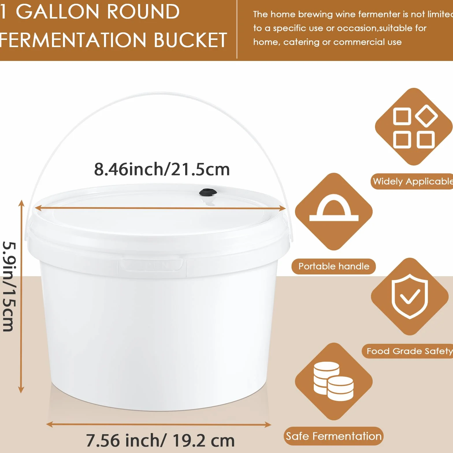 Hushee 6 cubos redondos de fermentación de 1 galón con tapa, fermentación de grado alimenticio, fermentador de vino para cerveza, vino, sidra, bebidas fermentadas