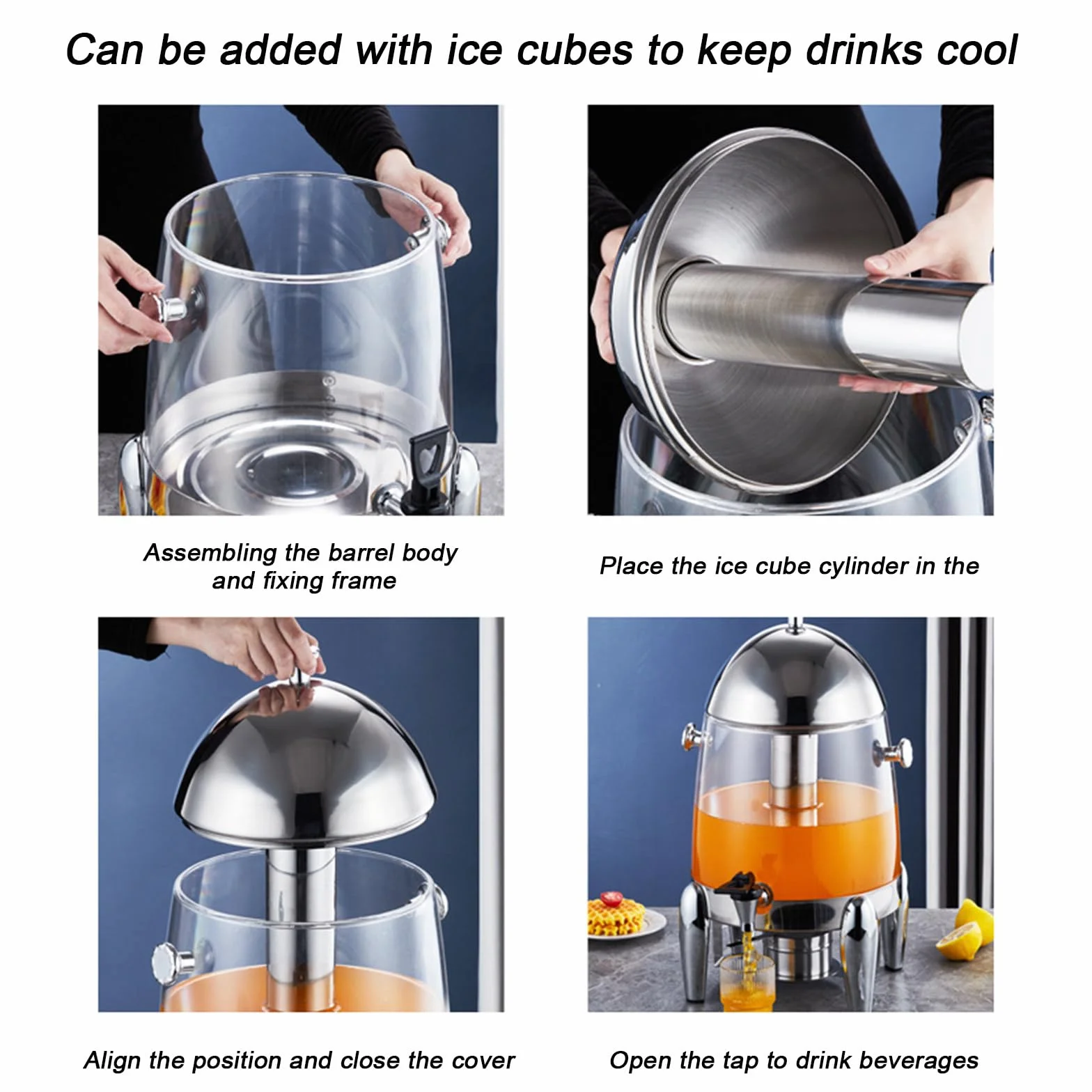 Cubo de jugo comercial de acero inoxidable, dispensador de bebidas frías de 12 litros con calefacción eléctrica para fiestas en el hogar y eventos