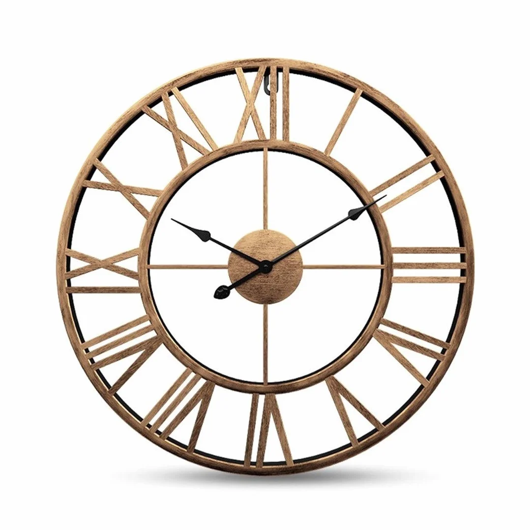 Reloj de Pared Creativo, Reloj de Pared Grande con números Romanos Metal Vintage, Estilo Retro y Reloj Cuarzo silencioso Que no Hace tictac