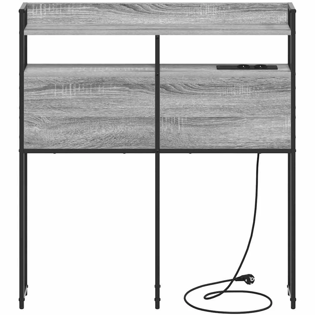 Espacio de almacenamiento cabecero cama gris Sonoma 100 cm de ancho de madera con LED y enchufe múltiple diseño moderno para jóvenes y adultos dormitorio