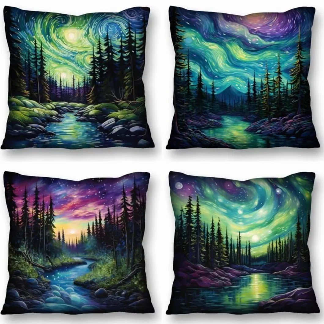 Juego de 4 Fundas de Cojines 70x70 cm Cojines cielo estrellado arroyo Funda Cojin Cuadrados de Lino Fundas Cojines Sofá Cojines Decorativos para Salón Sofá Dormitorio Coche Jardín Decoración del Hogar