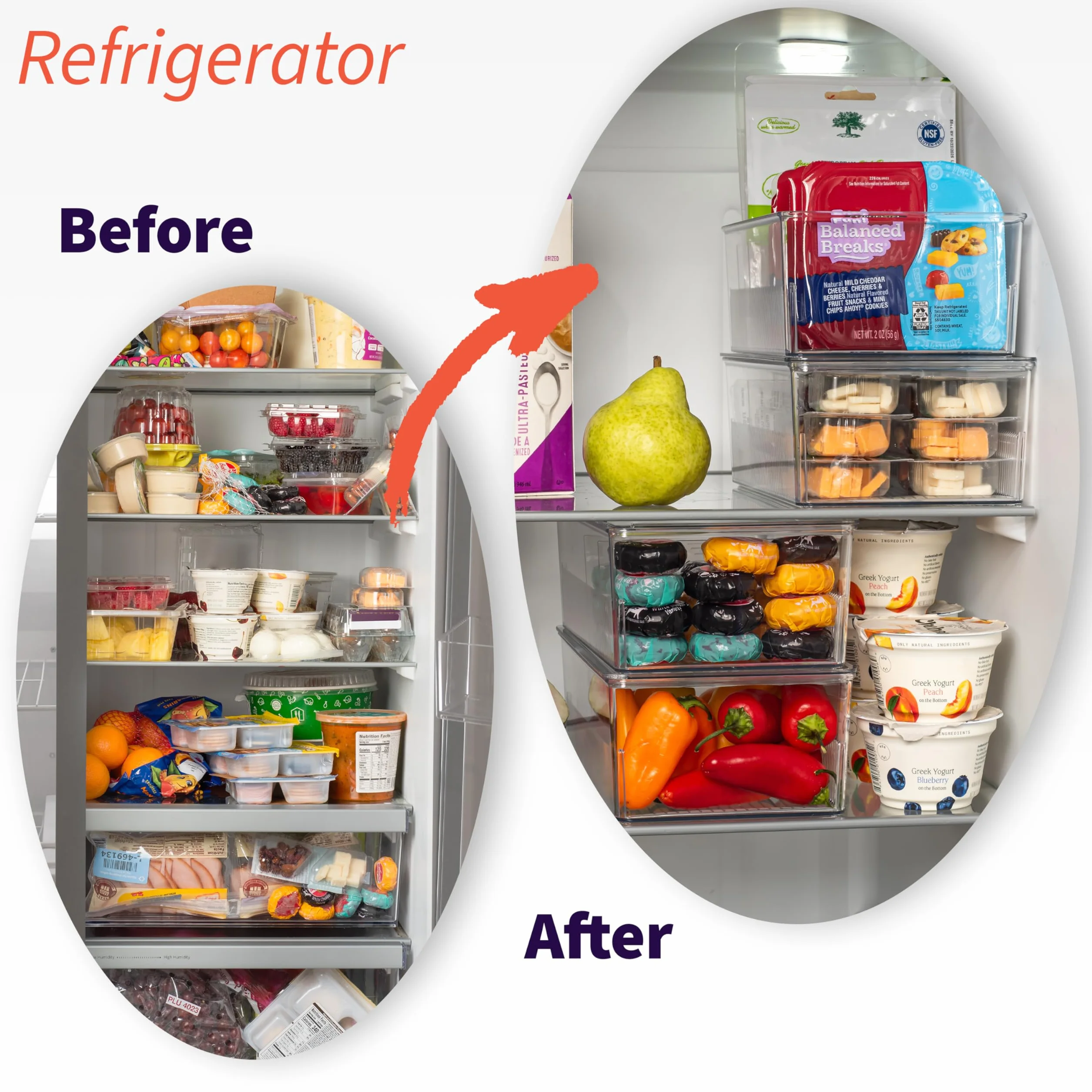 ClearSpace Contenedores de almacenamiento y organización de despensa de plástico con separadores y tapas, organización perfecta de cocina o almacenamiento de cocina, organizador de refrigerador,