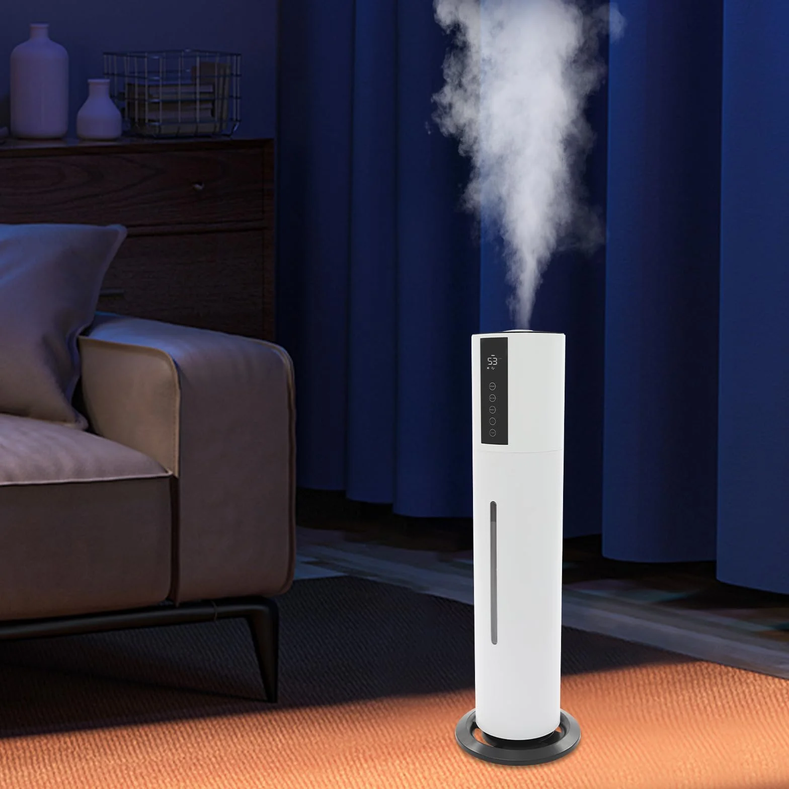 Humidificador grande para el dormitorio, humidificador de 28 W y 8 L con funciones de esterilización, volumen de niebla ajustable en 3 niveles con indicador LED, apagado automático, temporizador y