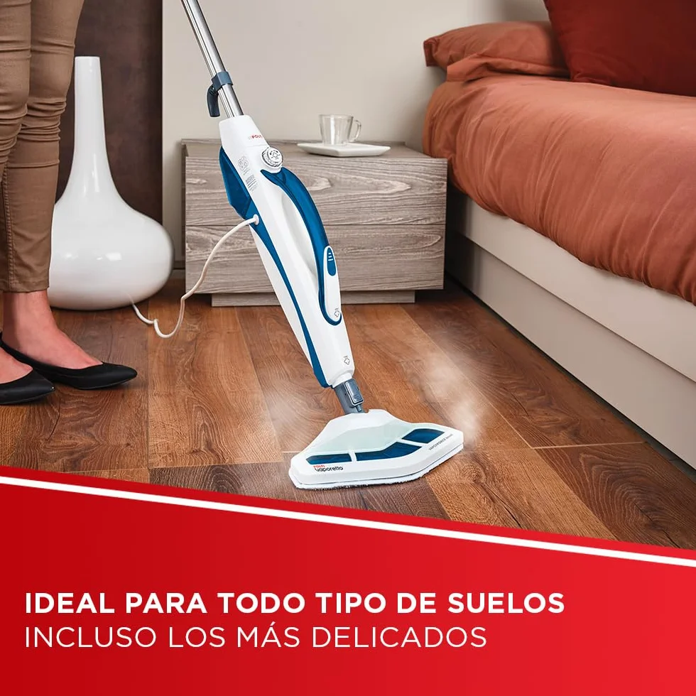 Polti Vaporetto SV460 Doble,Escoba a Vapor 2 en 1 con Limpiador Portátil, Potencia Máxima 1500 W, 17 Accesorios Incluidos, Calentamiento en 15 Segundos, Depósito Extraíble, Blanco y Azul