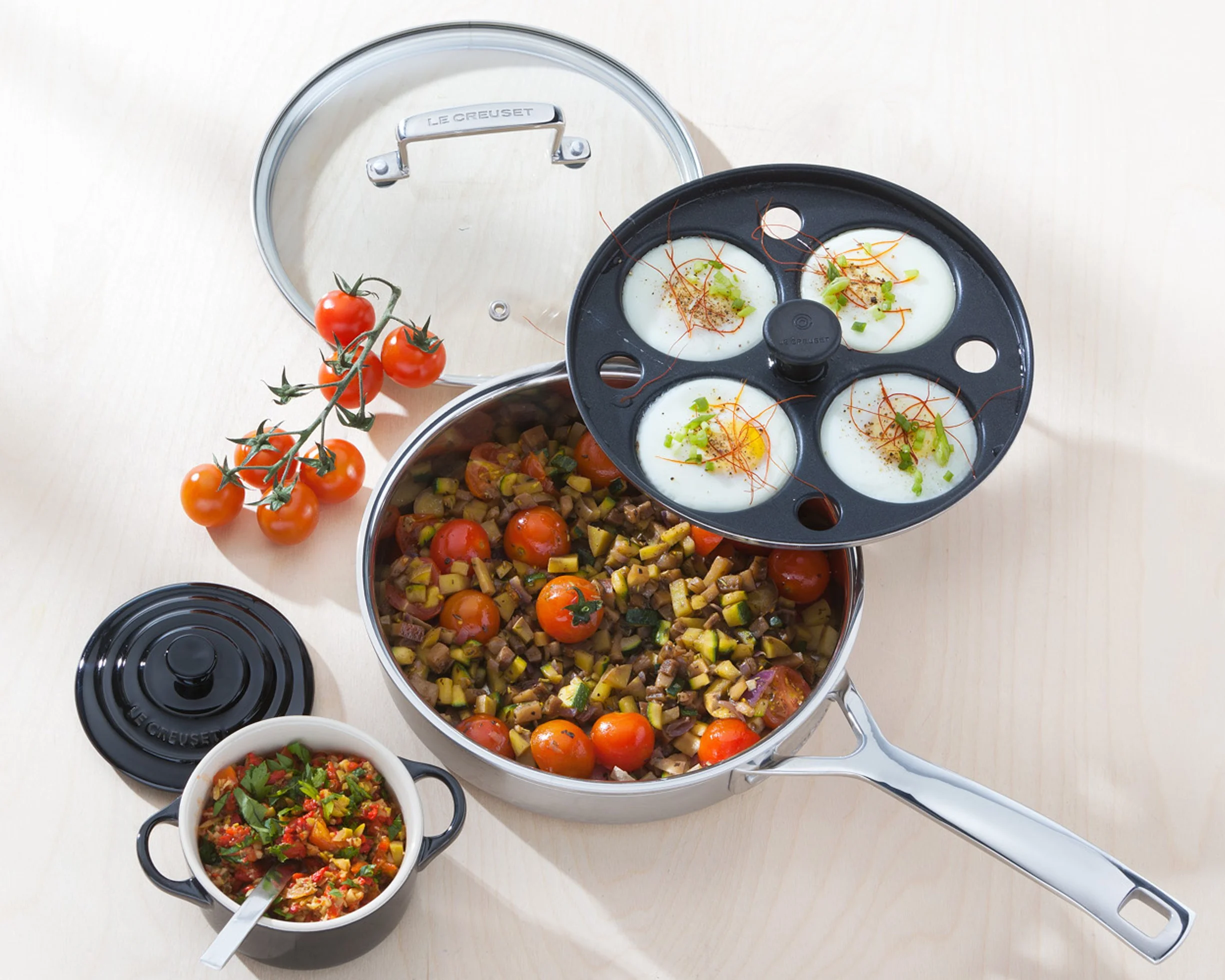 Le Creuset Sartén antiadherente con accesorio para escalfar, 20 x 5 cm, Acero inoxidable 3-Ply, 96204220001000