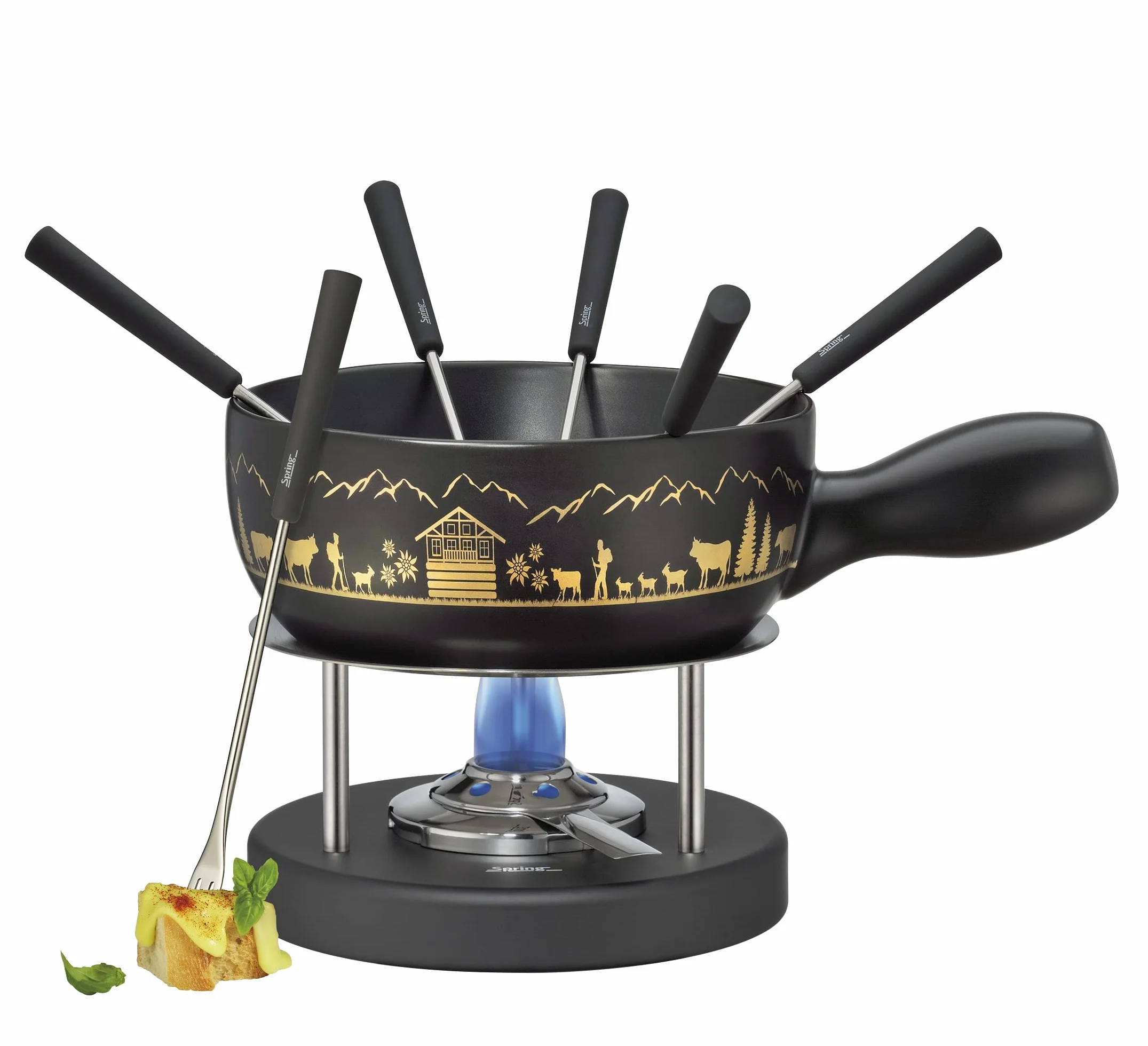 Spring Fondue de queso KP2896225024 - Fondue de queso (22 cm), color negro y dorado