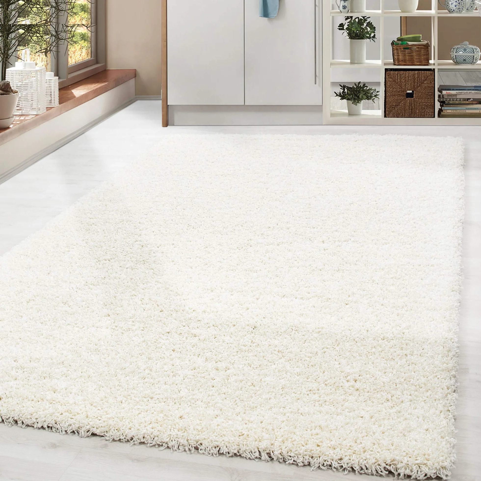 HomebyHome Alfombra Salon Peludo de Pelo Largo Crema 160x230 cm - Alfombras de Habitacion Sala de Estar Modernas Suave y Esponjoso - Alfombras Dormitorio Moqueta Cocina Rectangular
