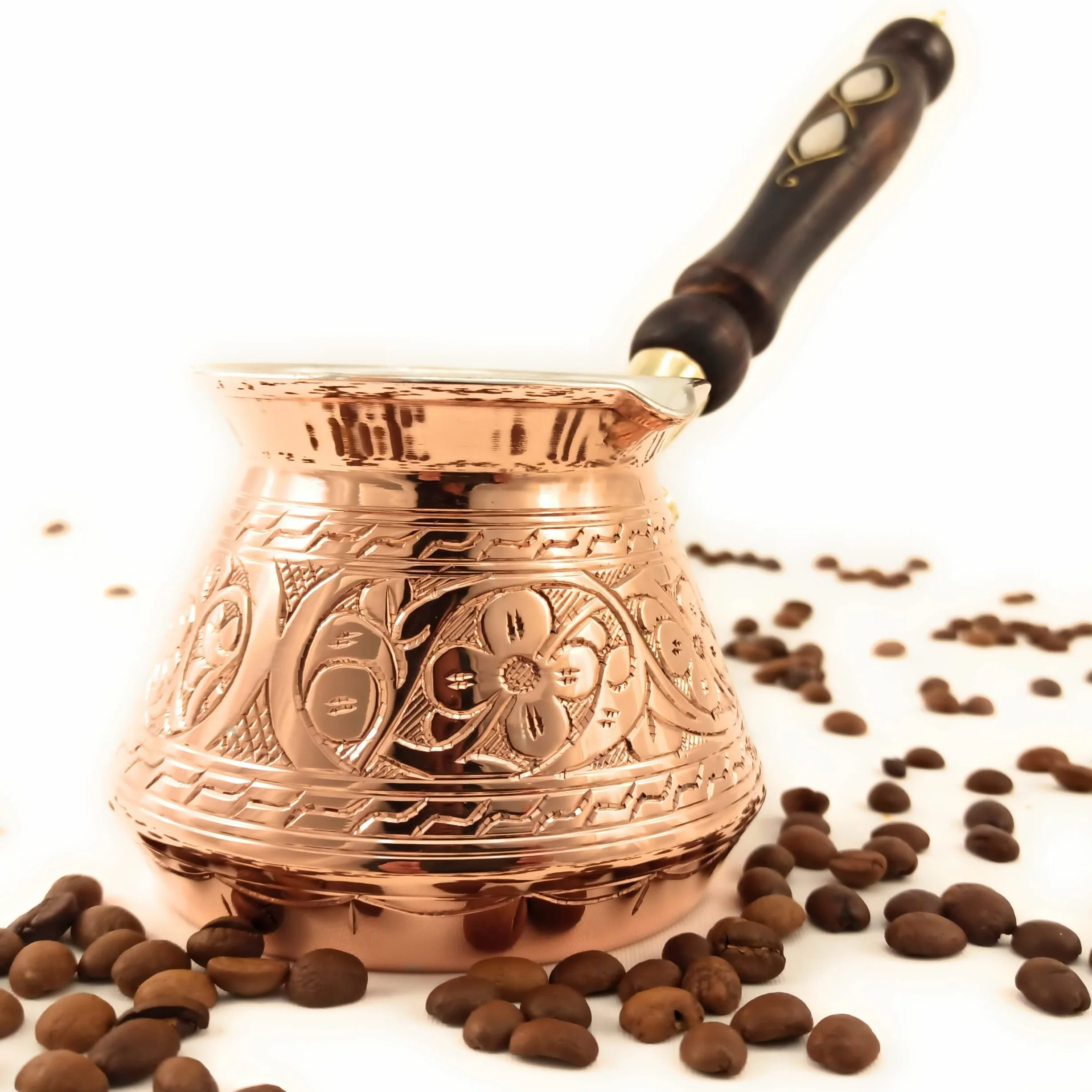 Serie ACI (mediano-13 onzas líquidas) – Cafetera turca árabe griega turca de cobre sólido más gruesa con mango de madera, cafetera de estufa, Jazzve, Cezve, Ibrik, Briki, Café Turco