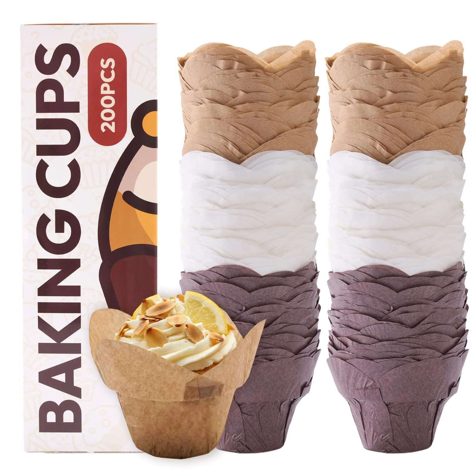 Katbite Moldes para cupcakes con forma de loto, 200 unidades, para hornear magdalenas