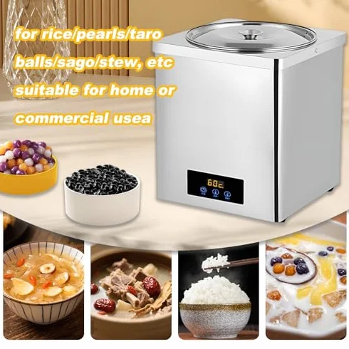Calentador de Perlas Comercial Olla Aislante Tapioca 300-600 W Control Temperatura 30-100 °C Panel Táctil 3L