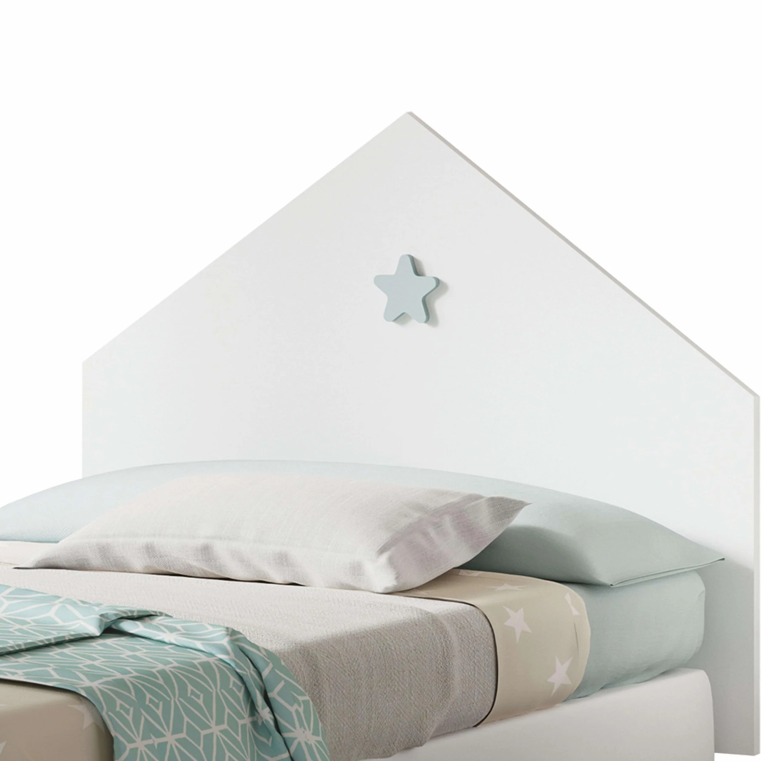 MUEBLES PITARCH | Cabecero Cama 90 Infantil con Estrella, Dormitorio Juvenil, Blanco, 80x100x1,6cm Modelo Sweet