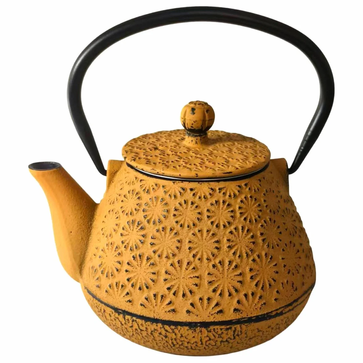 Tetera de Hierro Colado 0,6L Amarilla con Diseño Floral - NOVEDAD