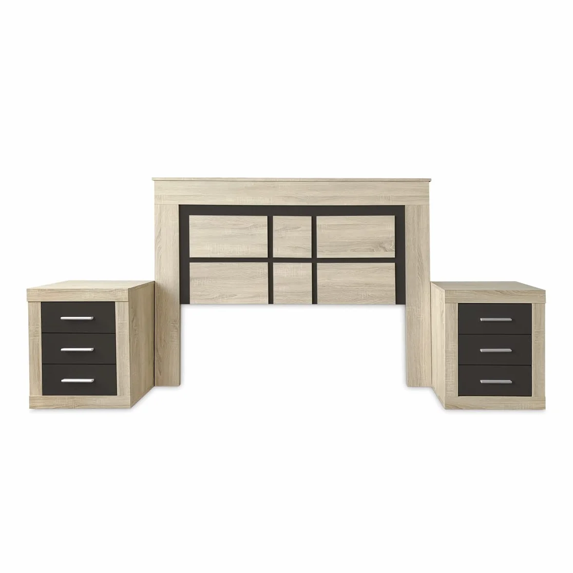 Duérmete Online - Pack Cabecero Nórdico Omabella de 160 x 120 cm + 2 Mesitas de Noche | Diseño Práctico y Elegante | Colores Cambria y Grafito (para Cama de 135-140 o 160)