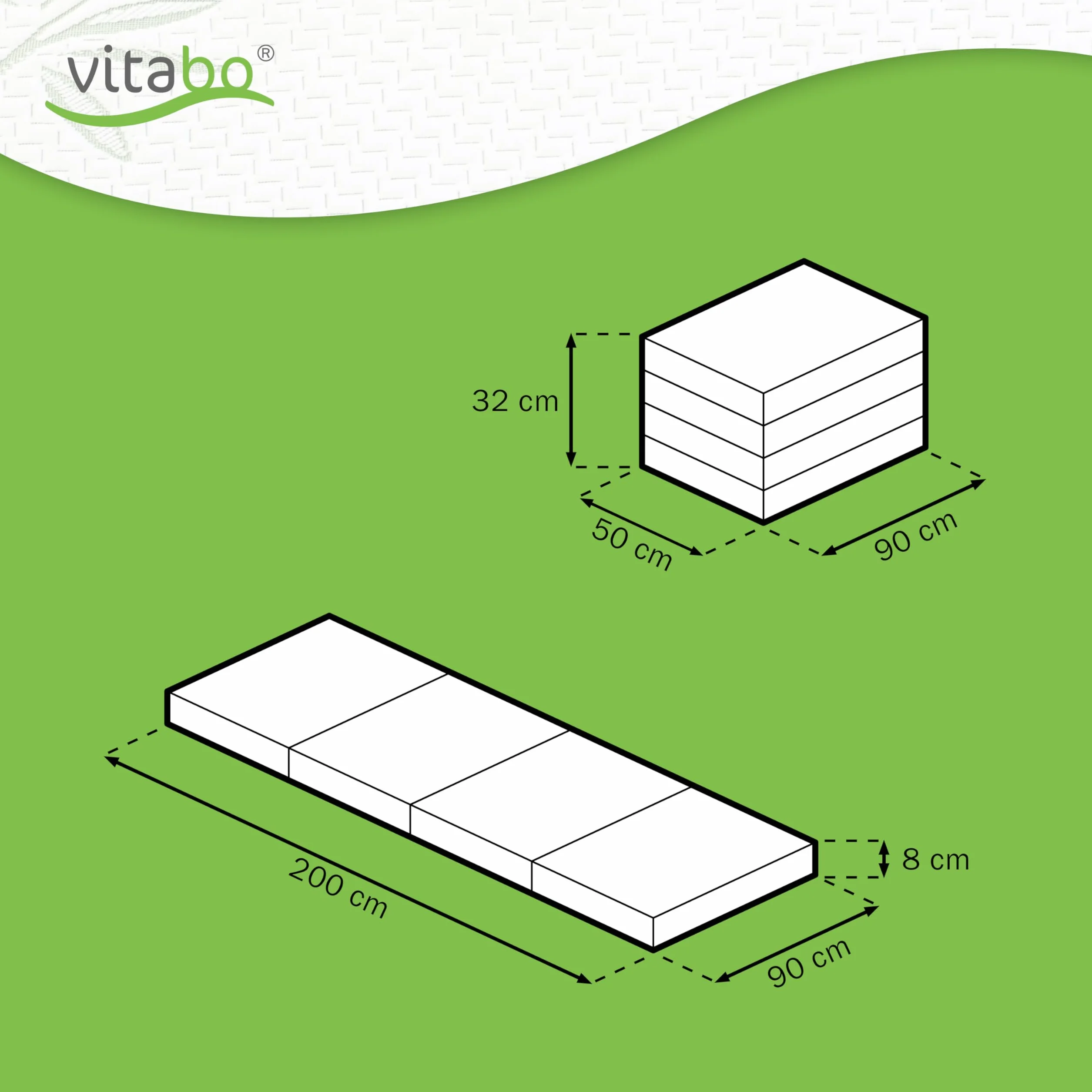 colchón Plegable con Relleno de kapok - 200x90x8cm - colchón de Invitados Plegable, para Furgonetas Camper, Funda de algodón (Crema)