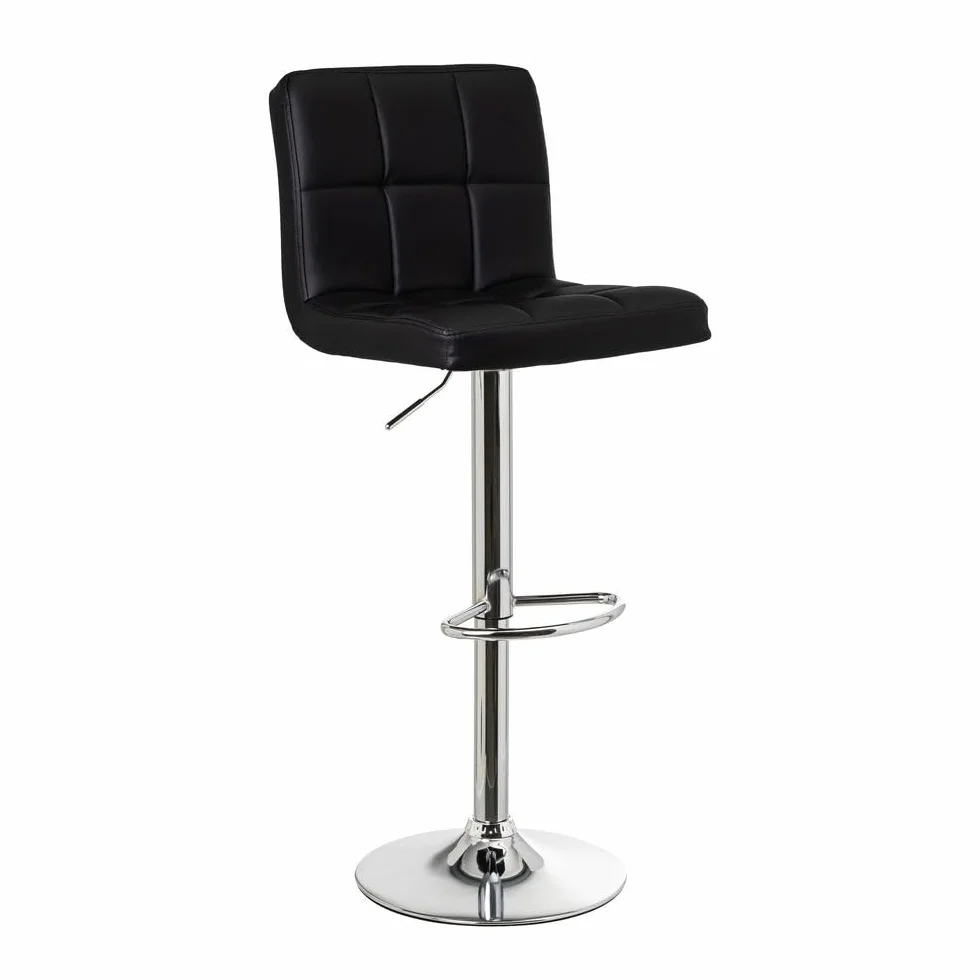 Taburete alto de cocina regulable en altura negro con respaldo alto | Asiento cuadrado y respaldo alto acolchados y tapizados en polipiel. Altura ajustable de 72 a 92 cm. Resiste hasta 120 kg