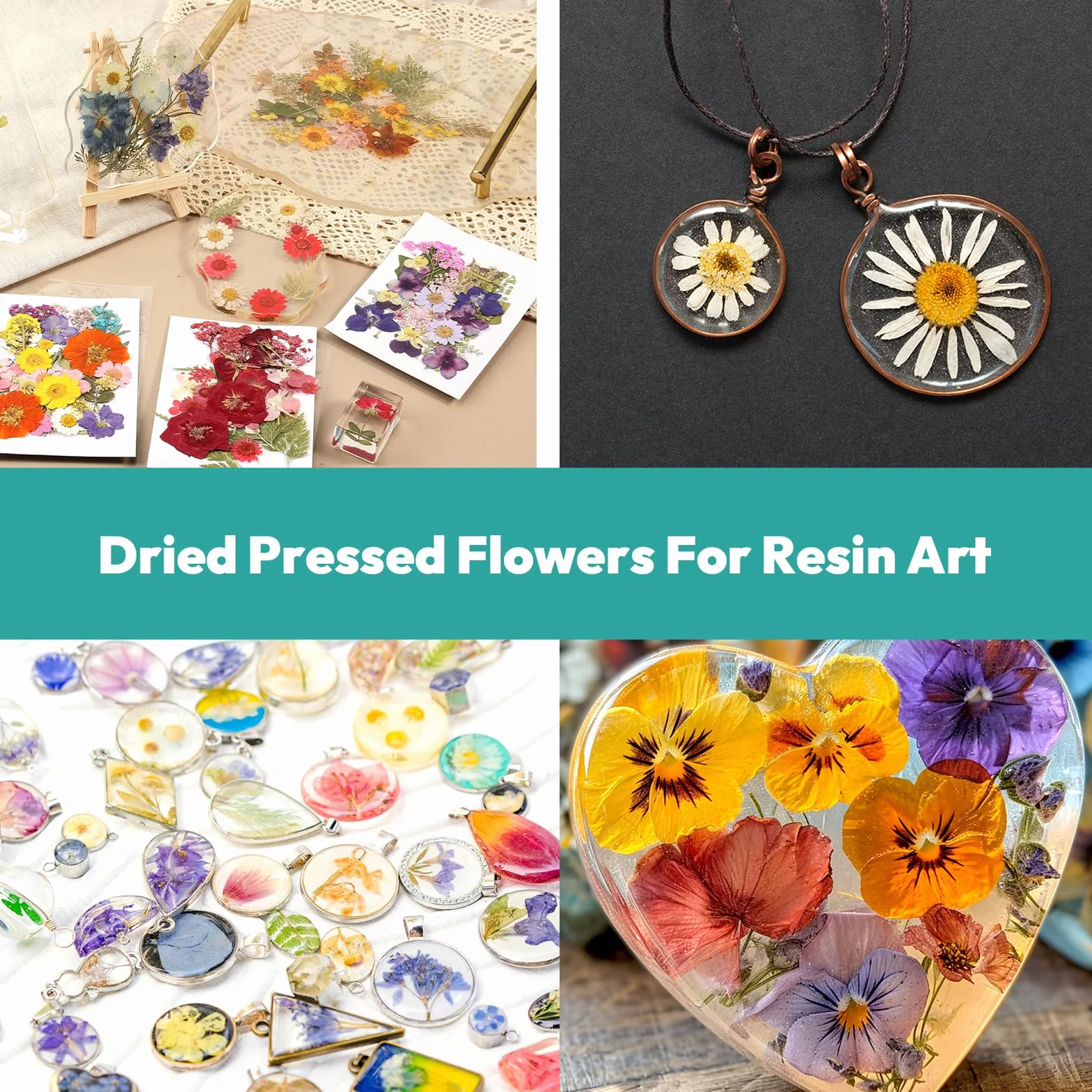 Resiners 58Pcs Flores Secas Prensadas para Moldes de Resina, Kit Hojas Reales para Manualidades Joyería Scrapbook DIY