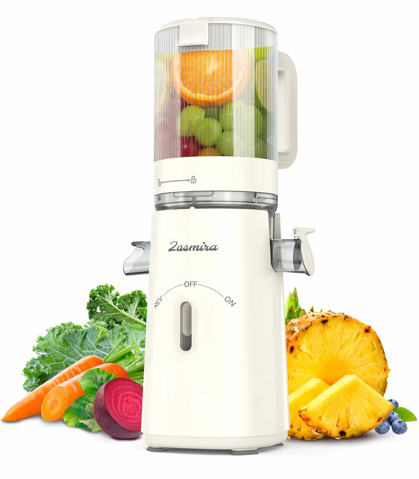 Zasmira Exprimidor Lento con Canal de Alimentación 120 mm, 99.6% Pureza del Jugo, Licuadora de Zumos y Batidos