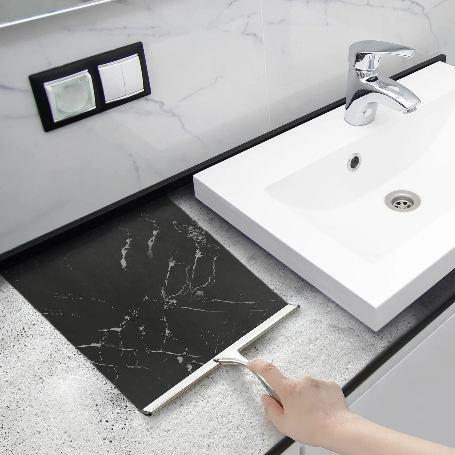 HIWARE - Enjuagador de goma multiusos para puertas de ducha, baño, ventana y luna de coche, acero inoxidable