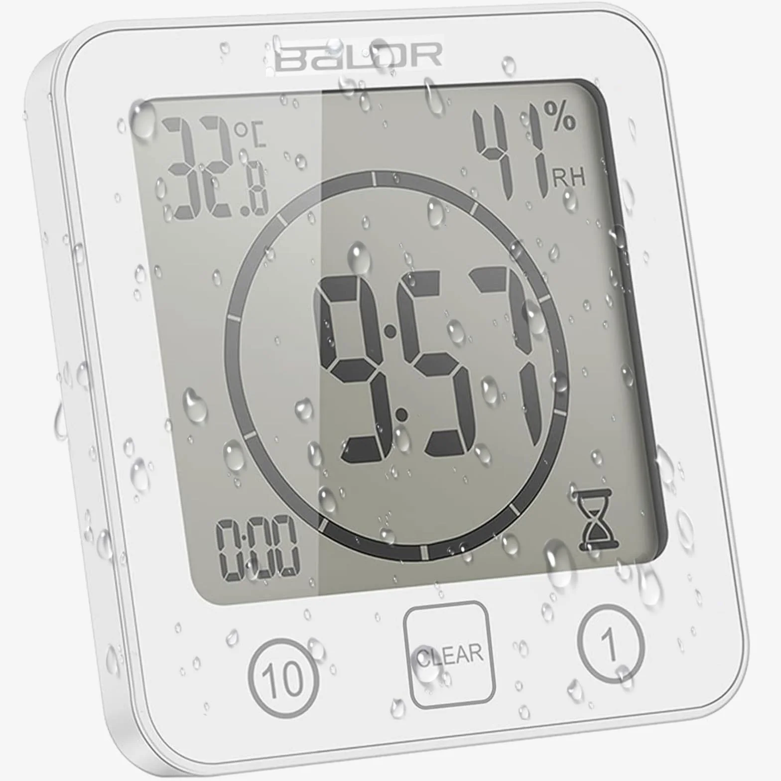 ZONJIE Reloj de baño impermeable digital con temporizador, ventosa, indicador temperatura humedad, táctil (blanco)