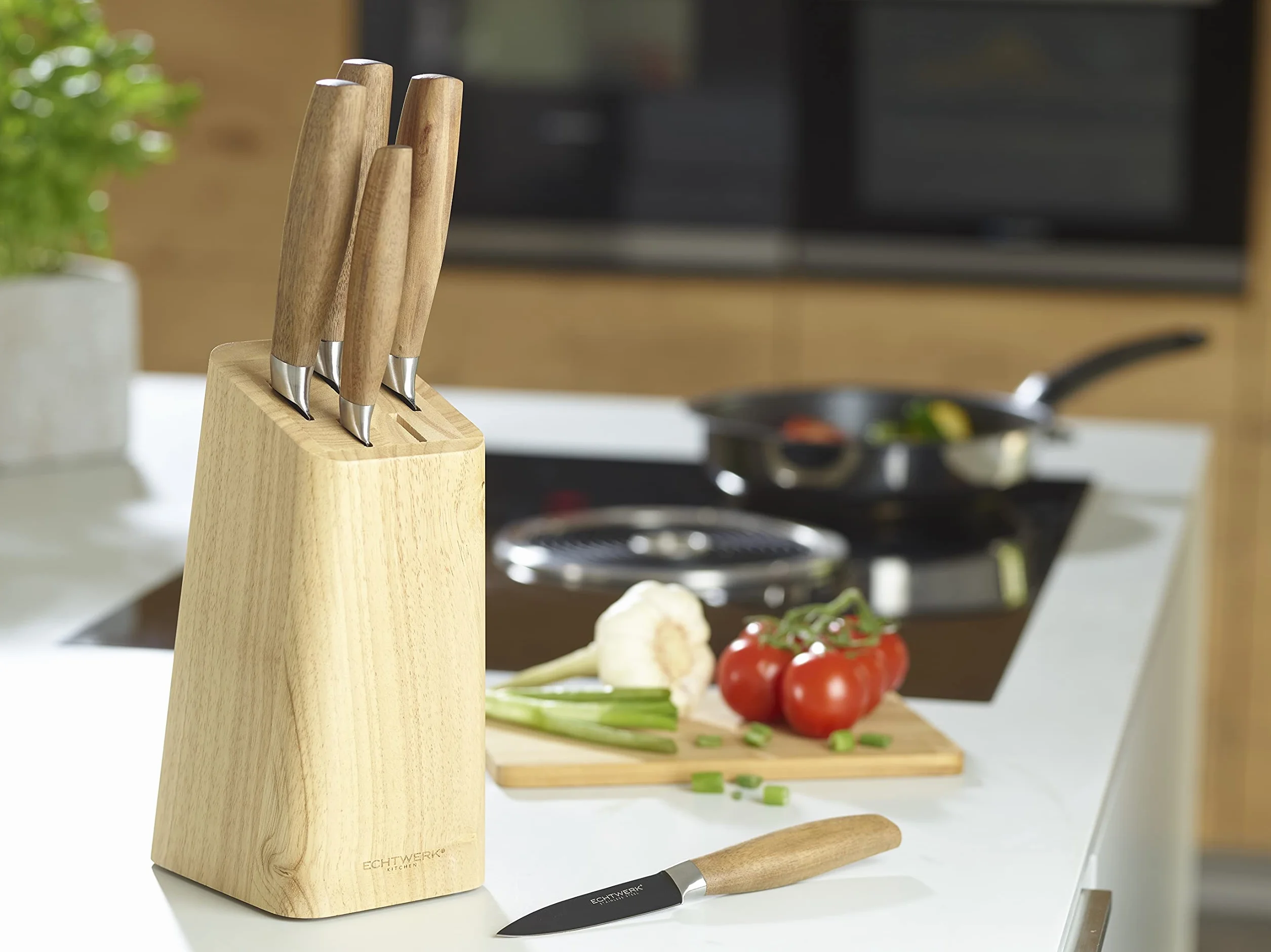 ECHTWERK Juego de cuchillos de cocina de acero, juego de cuchillos de 6 piezas con taco de madera de pakka, juego de cuchillos de cocina, acero especial, extremadamente afilado, Negro-Edición