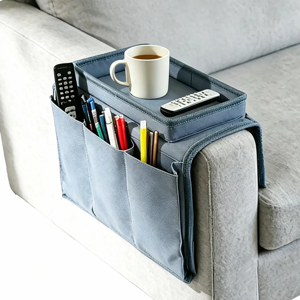 Organizador de reposabrazos para sofá Caddy TV, soporte almacenamiento teléfono, tabletas, revistas, libros, gafas