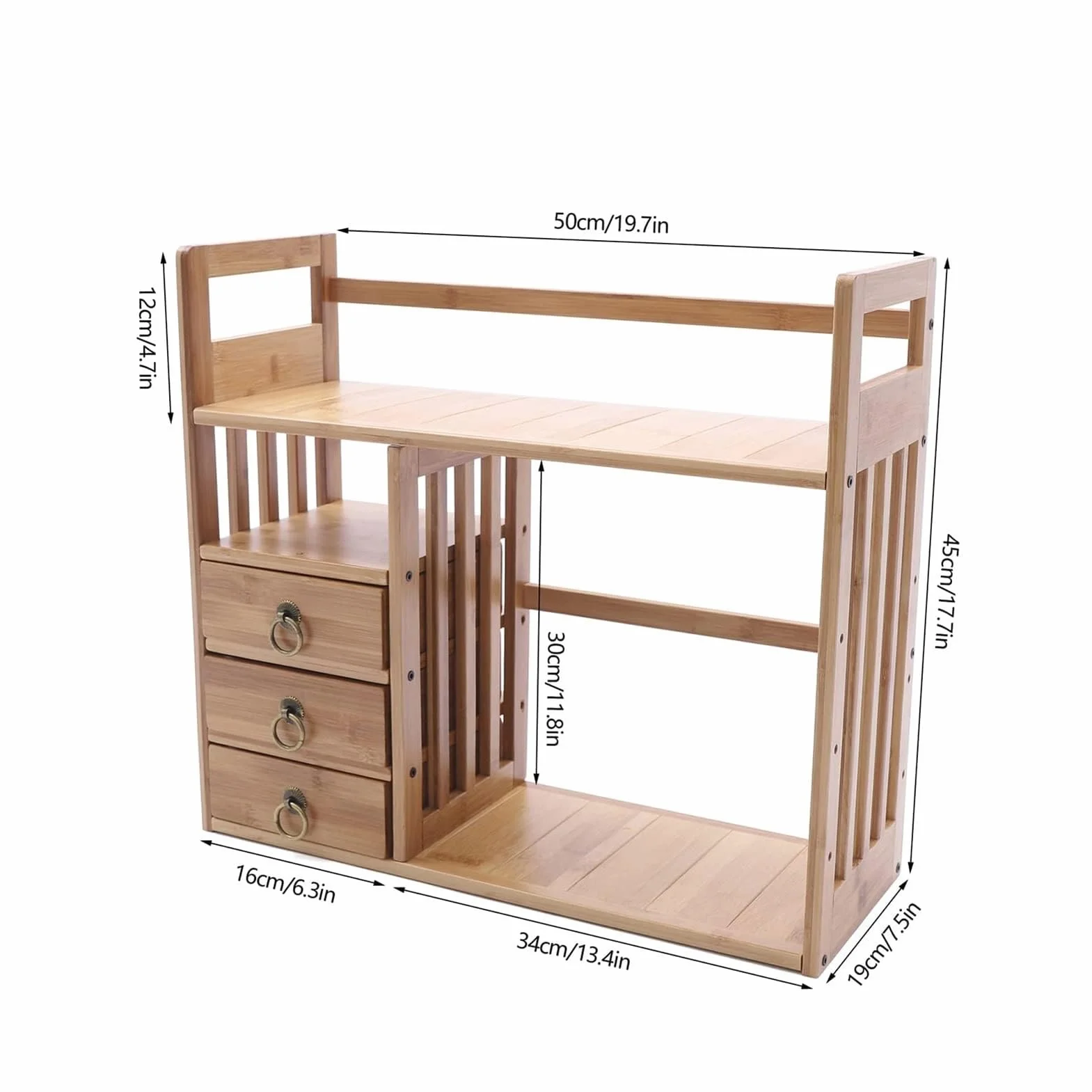 Estante Librería De Sobremesa - Estantería Pequeña De Sobremesa, Con Estantería De Mesa De Bambú De 3 Cajones, Estante De Exhibición De Almacenamiento De Juego De Té Para Sala De Estar