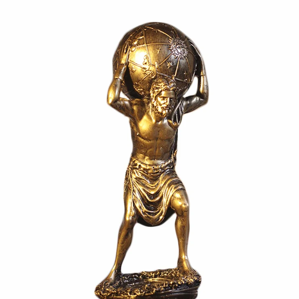 Estatua del Atlas, Bronce Titán Griego Atlas llevando la Estatua del Mundo Dios Romano del Cielo y Escultura Astronómica