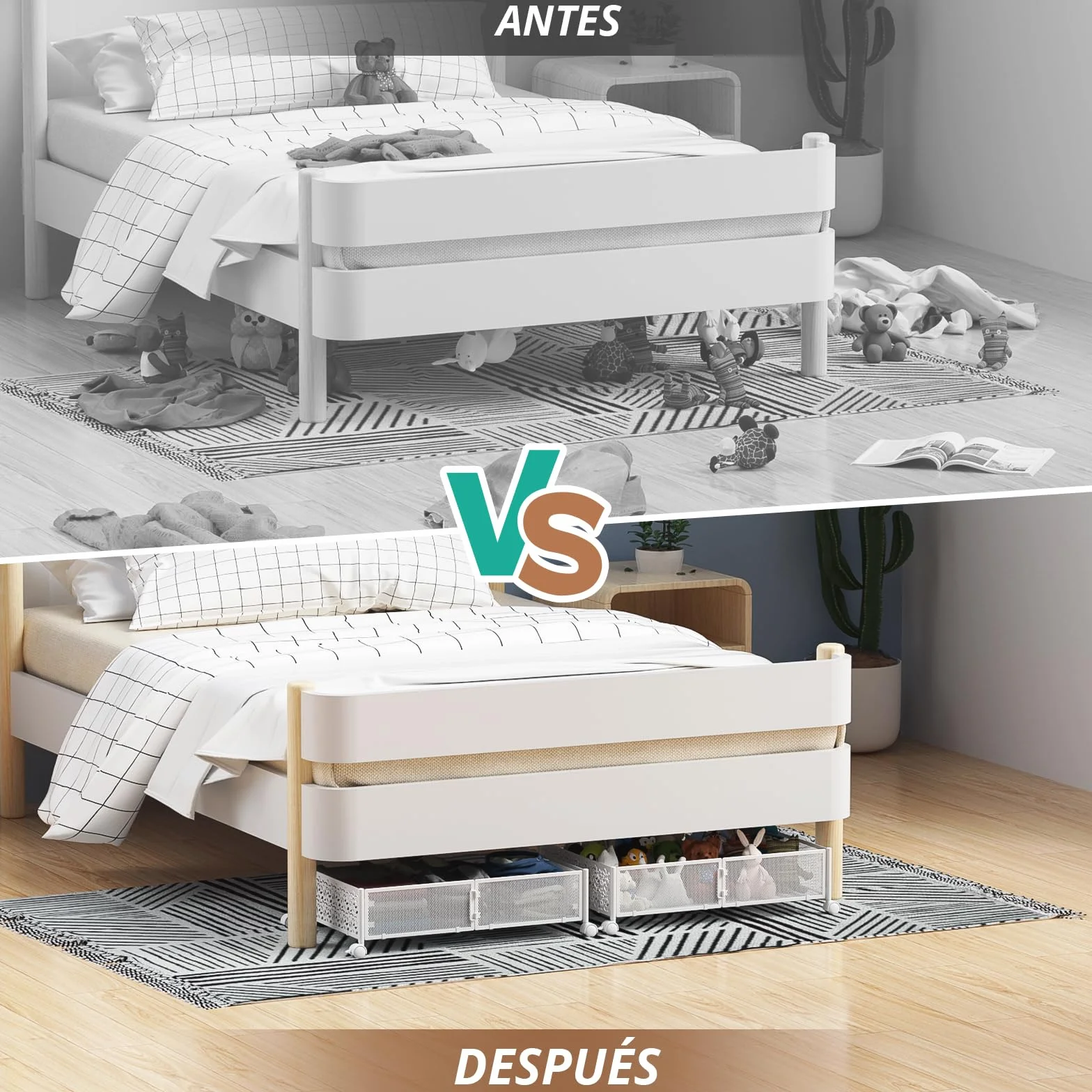 PHINOX Almacenamiento debajo de la cama con ruedas, organizador de zapatos para dormitorio