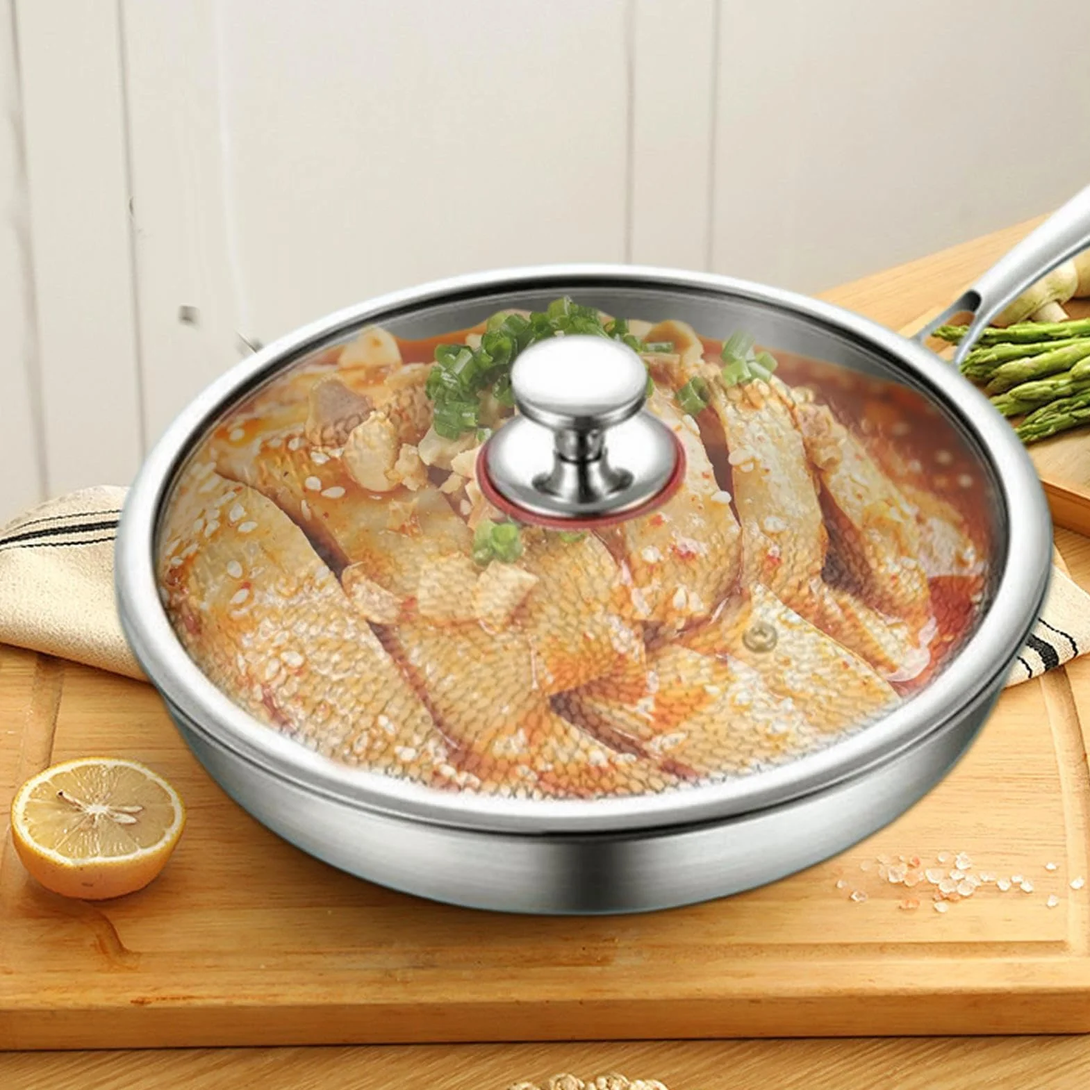 Sartenes de Titanio para Cocinar Utensilio de Cocina Antiadherente | Sartén Cocina Con Tapa Para Cocineros Domésticos Principiantes Preparación Comidas Huevos Tortillas Carnes Camping Viajes
