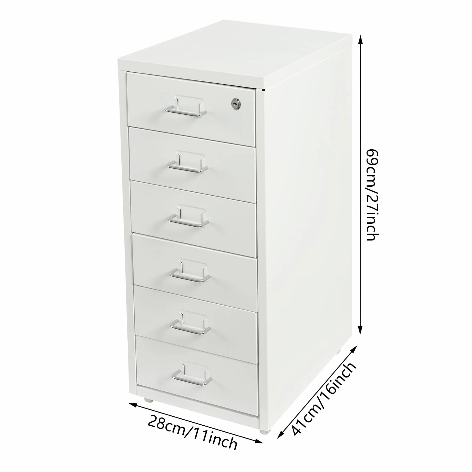 Archivador vertical con 6 cajones, armario con ruedas, armario de metal con diseño anticaídas, fácil de mover para la oficina en casa, almacenamiento organizado, ahorra espacio