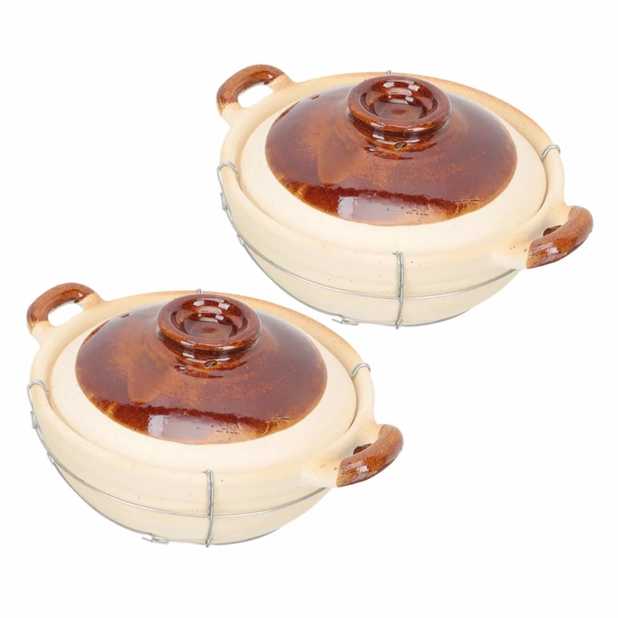 NUOBESTY Juego de 2 Cazuelas de Barro con Tapa y Mango, Distribución Uniforme del Calor y Agarre Seguro, Ideales para Cocinar Guisos y Sopas en Casa