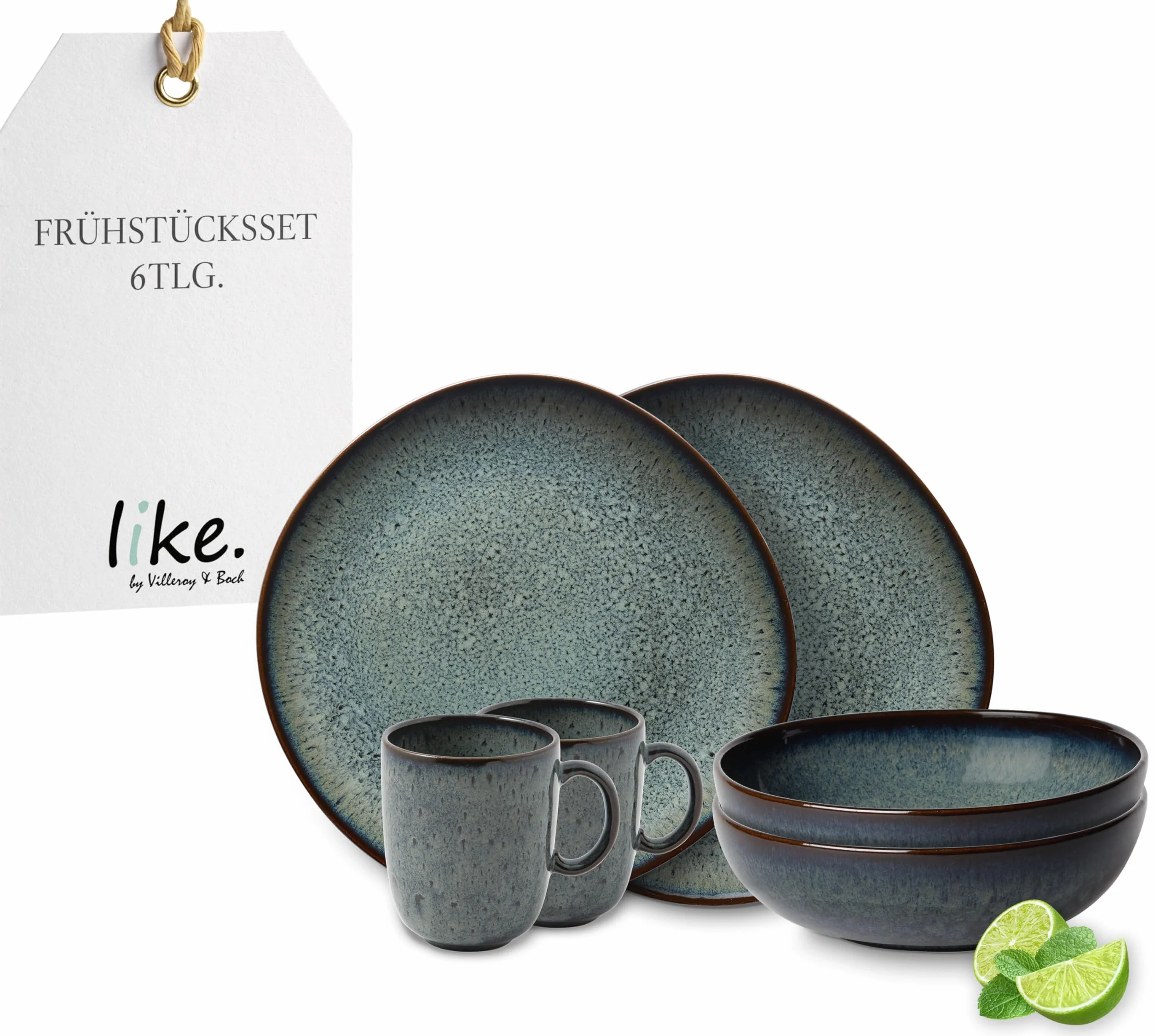 like. by Villeroy & Boch Lave, Set De Vajilla De Loza, 6 Piezas, Aspecto Alfarero, Servicio De Desayuno Para 2 Personas, Gris