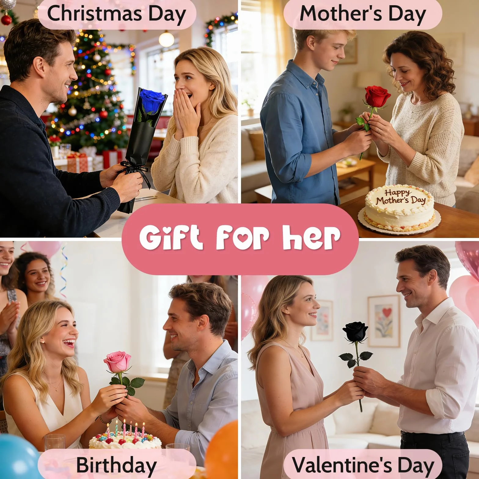 Yamonic Rosa Eterna Regalos para Mujer, Rosa Preservada con Tallo, Flores Preservadas Naturales Roja