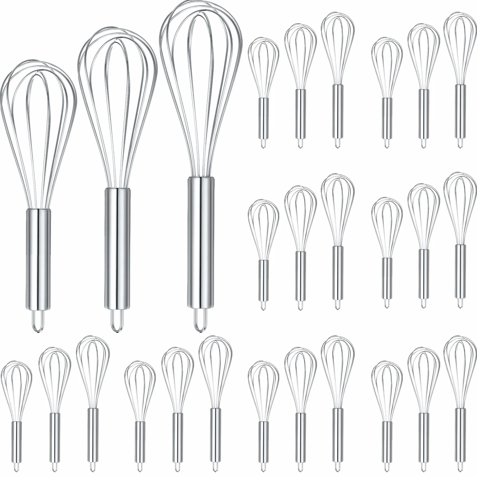 Domensi Juego de 24 batidores de acero inoxidable de 8 pulgadas, 10 pulgadas, 12 pulgadas, batidores de cocina para cocinar, batidores de alambre de acero inoxidable resistentes al calor, batidores de