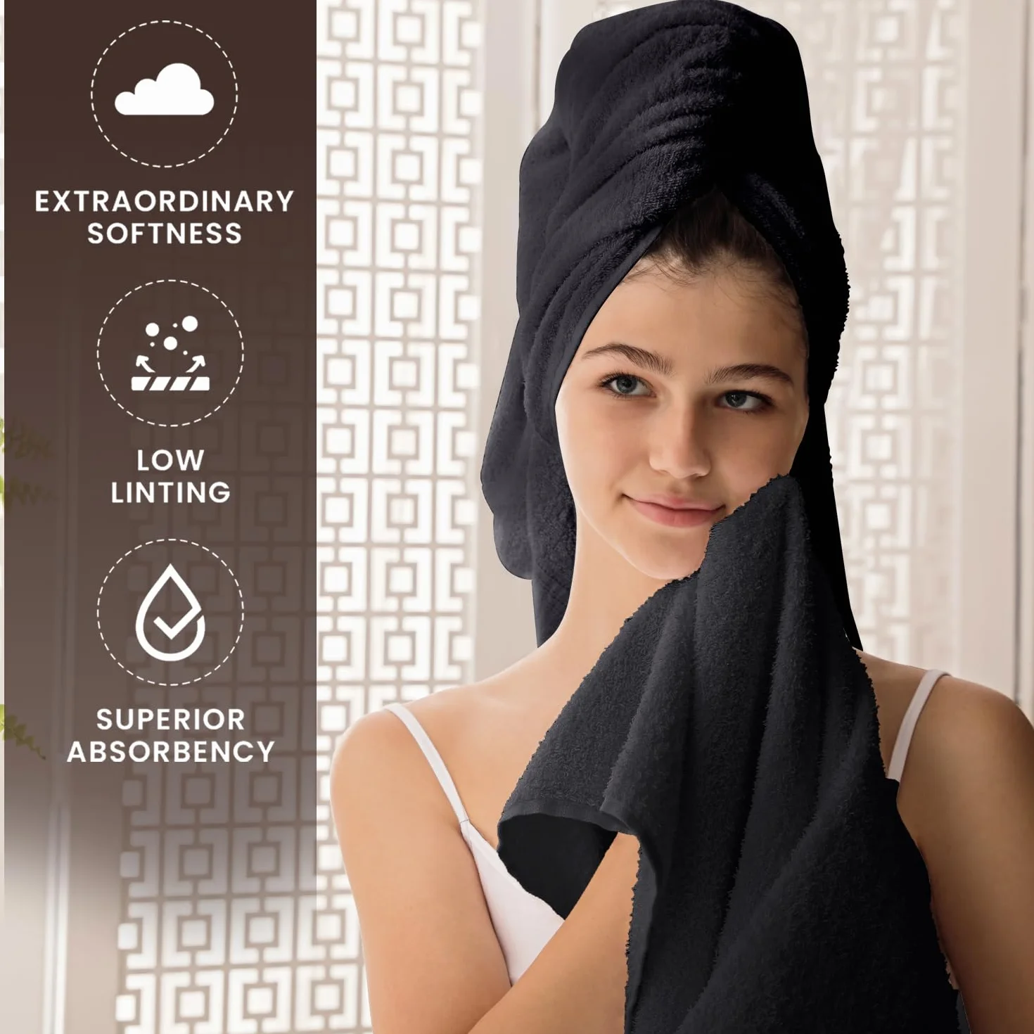 Oakias Juego de 8 toallas de color gris oscuro de 600 g/m², 2 toallas de baño, 2 toallas de mano y 4 paños de baño, altamente absorbentes