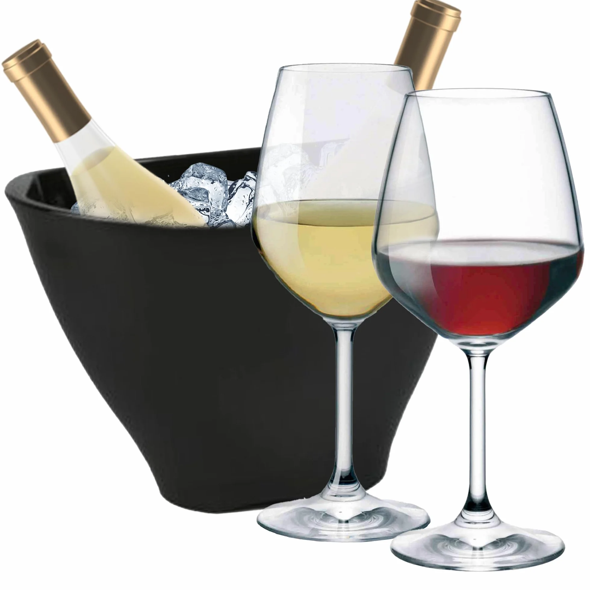 Sicignano | Juego de copas de vino tinto CL.53 + vino blanco 43,5 cl.43,5 Divino de cristal para 6 personas, transparentes, aptas para lavavajillas – regalo cubo champán negro 2 botellas, Made in