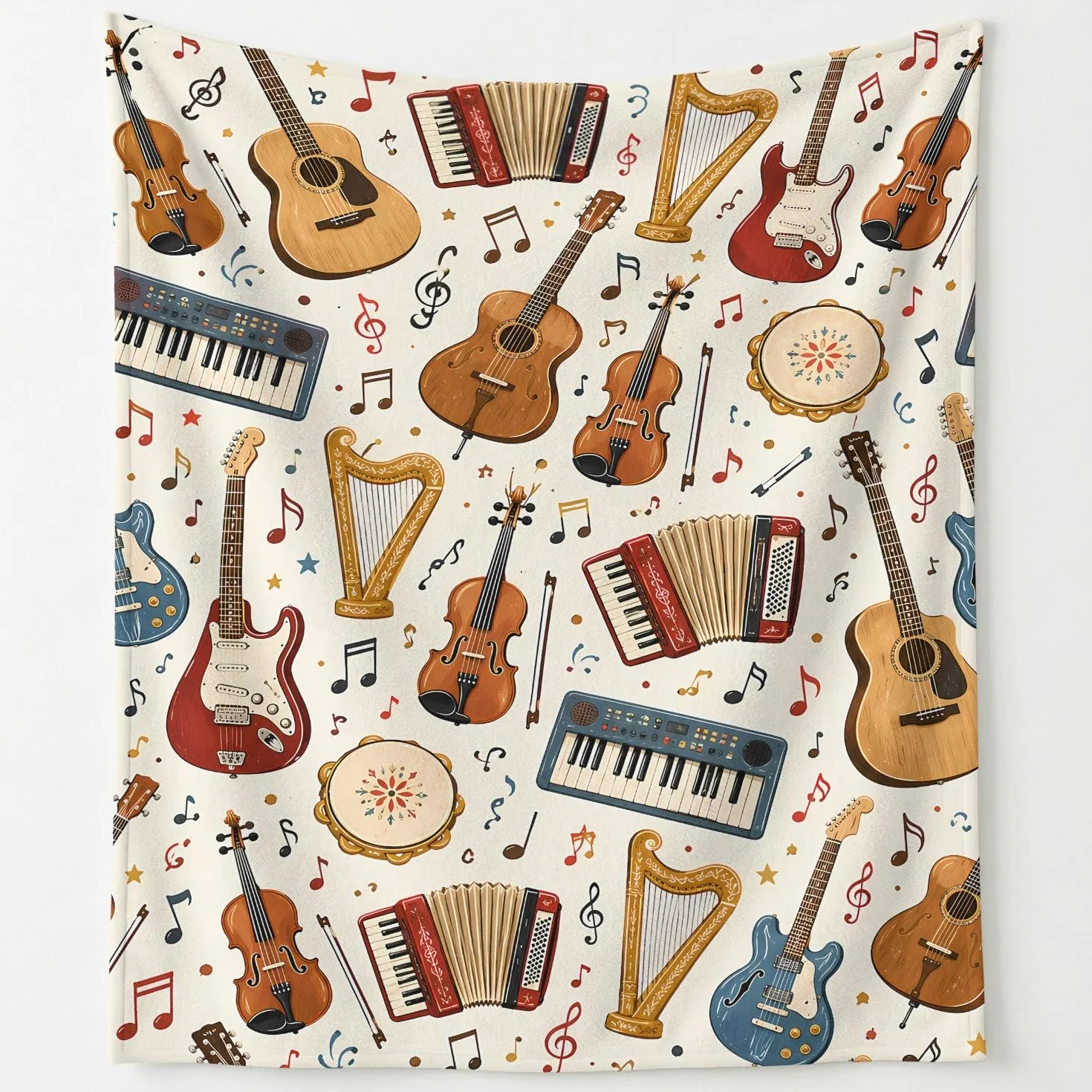 Genérico Música Manta Polar Manta 130 x 150 cm, Luz de franela de microfibra suave dinámica Instrumento nota musical, Beige, Regalo para padres y niños