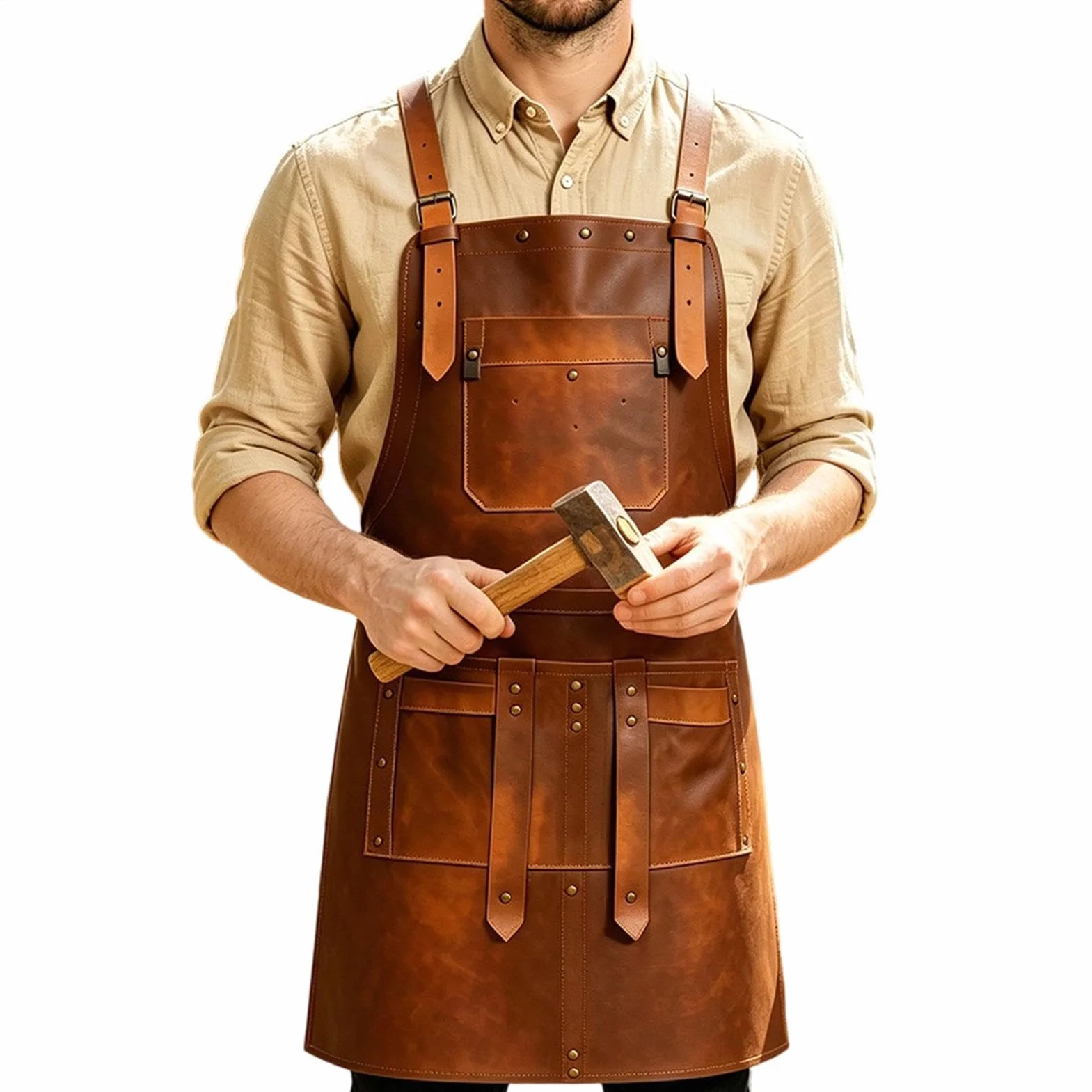 Delantales en cuero para hombres Ergonómico con Espalda Cruzada Impermeable | delantal para carpintería para barbacoa, repostería, manualidades, chefs caseros y maestros de barbacoa