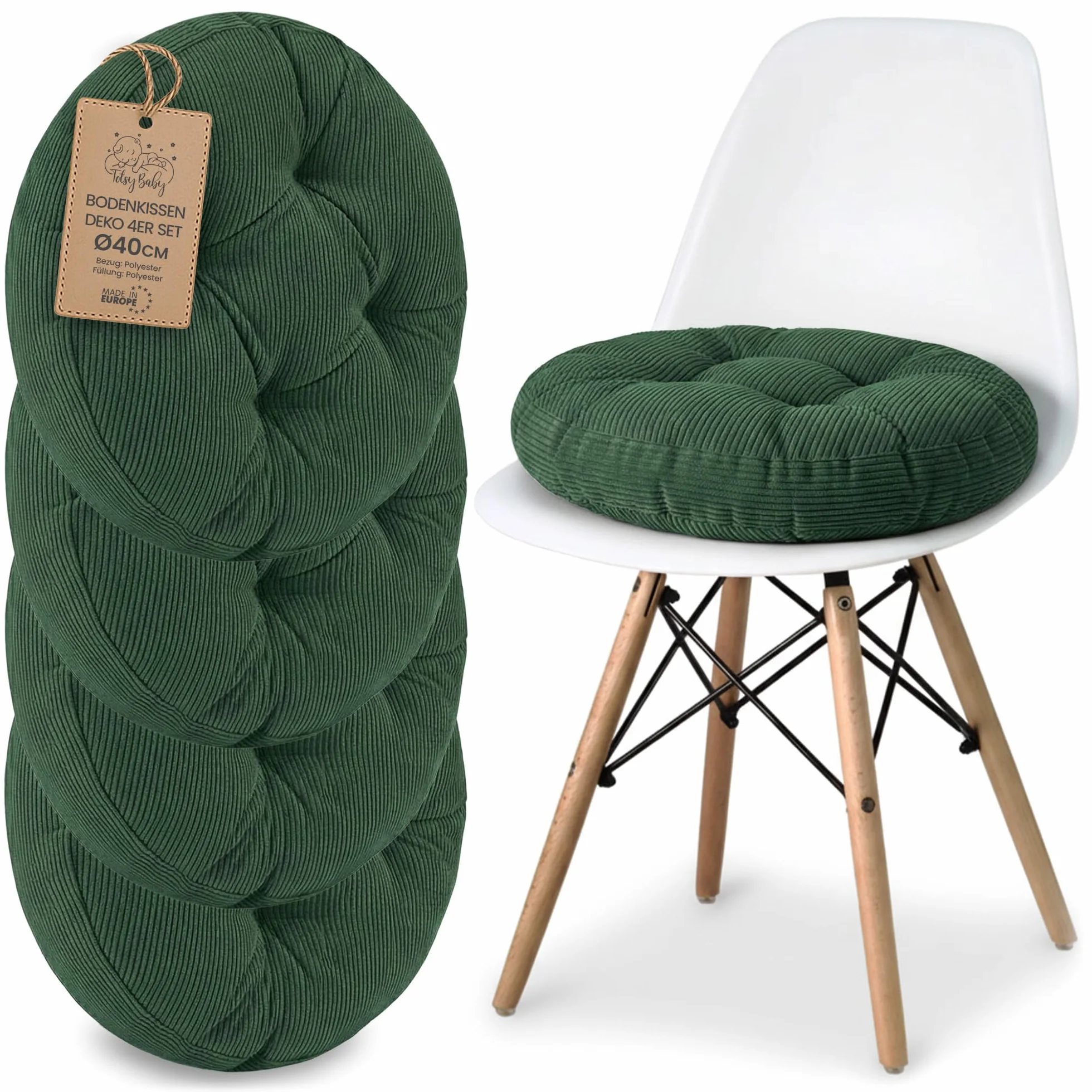 Amazinggirl Cojín Silla Comedor Redondo 40 cm - Juego de 4 Cojines para sillas Cocina Interior Asiento Acolchado Estilo escandinavo Suave Lavable Terciopelo acanelado Verde