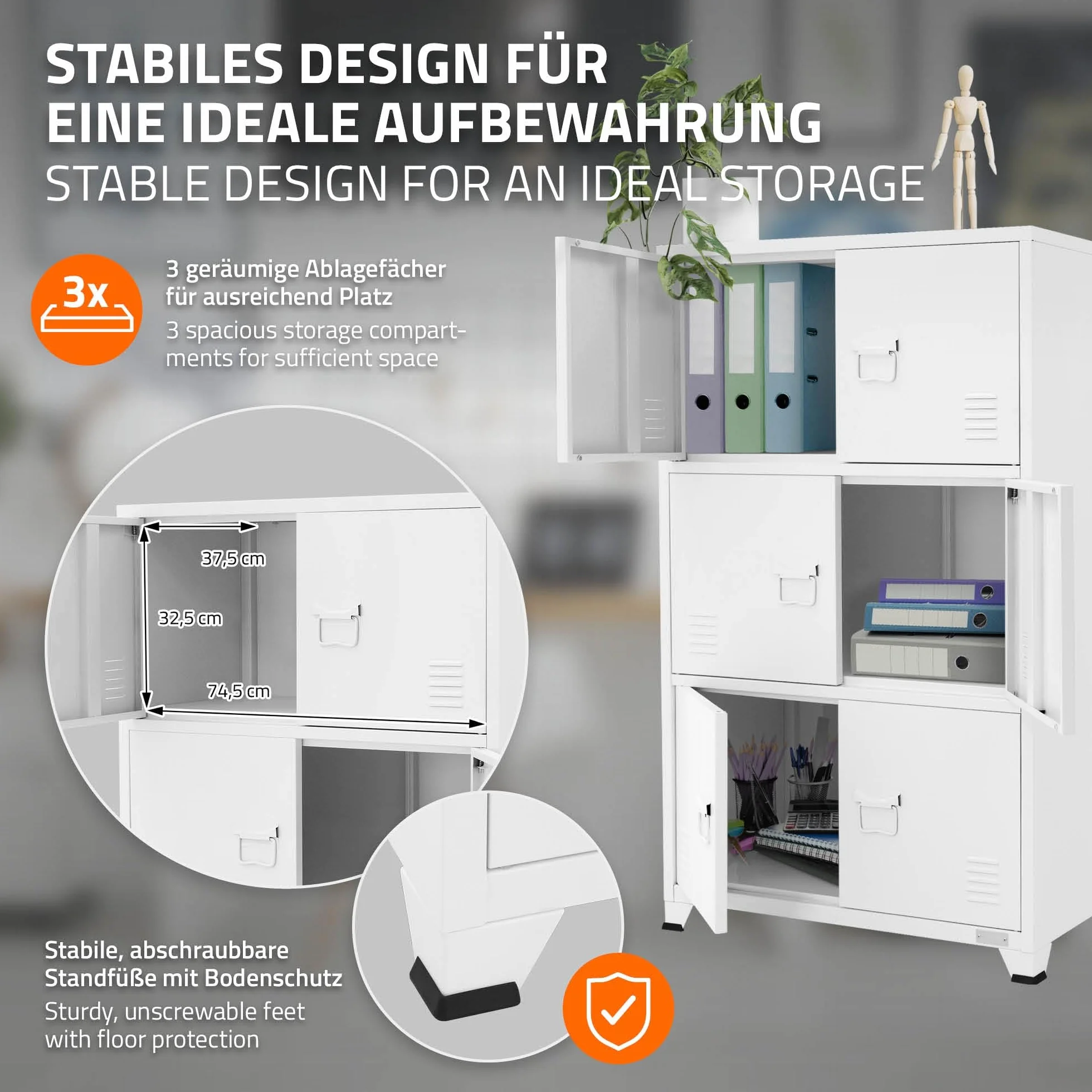 ML-Design Archivador de Oficina 75x40x120,5 cm Acero Blanco Armario Independiente con 4 Patas Mesita Auxiliar Metálica con 6 Puertas y 3 Compartimentos Mueble para Almacenamiento Archivo de Documentos