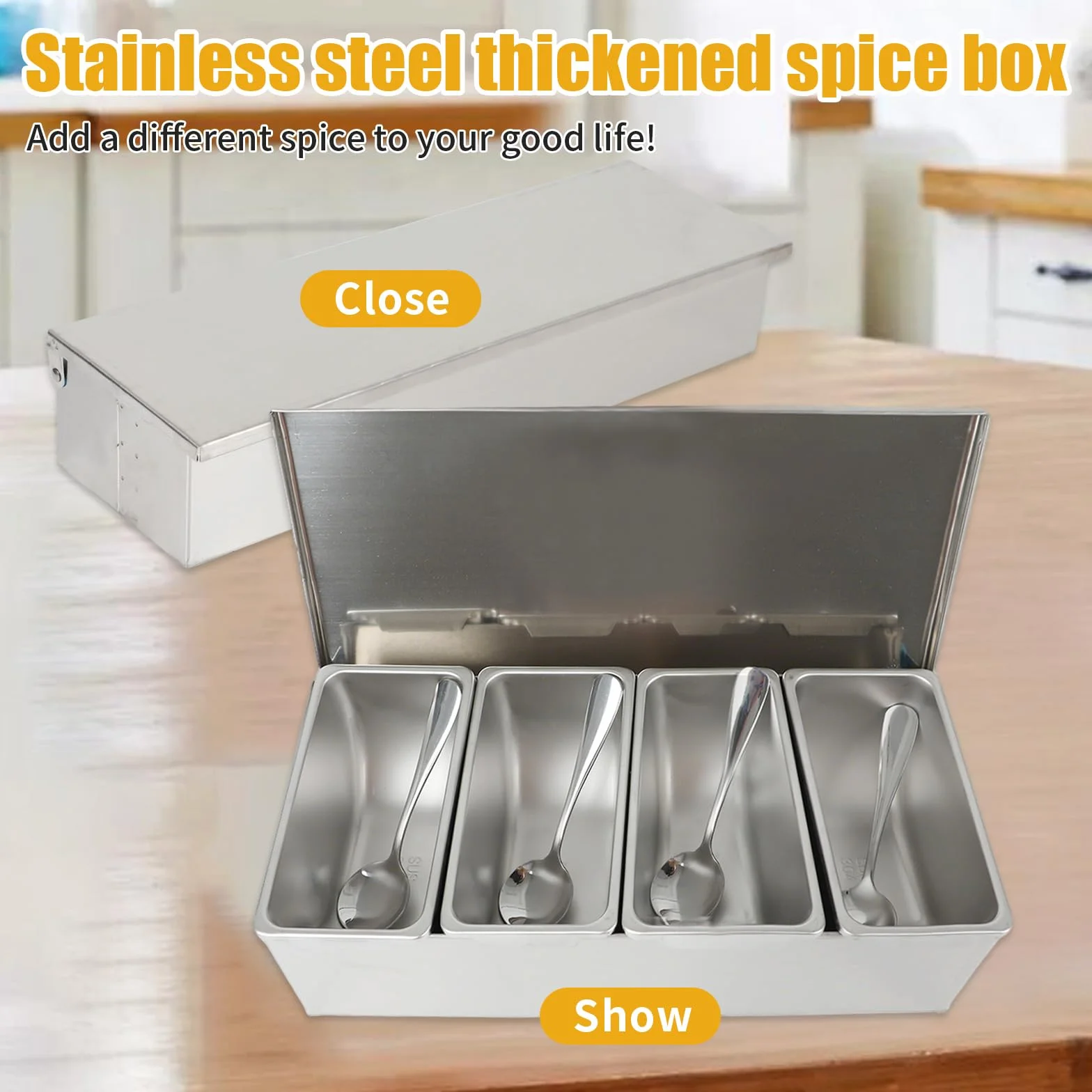Caja de ingredientes para múltiples especias, recipiente de acero inoxidable con tapa, recipiente para ingredientes, bar para gastro, recipiente para barbacoa, accesorios para pizza, estación